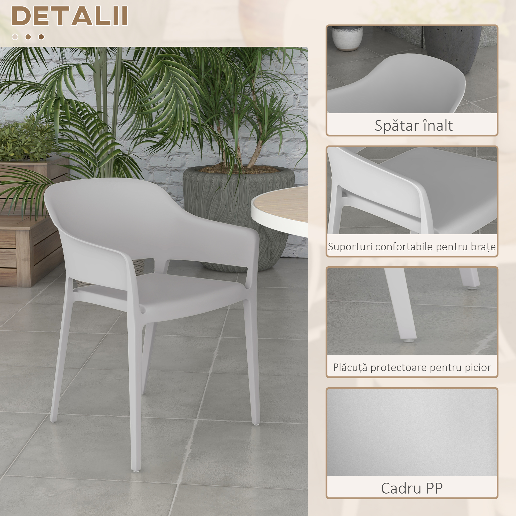  Set 4 Scaune Gradina PP Exterior - Spatar inalt & Cotiera, Stivuibile [5]