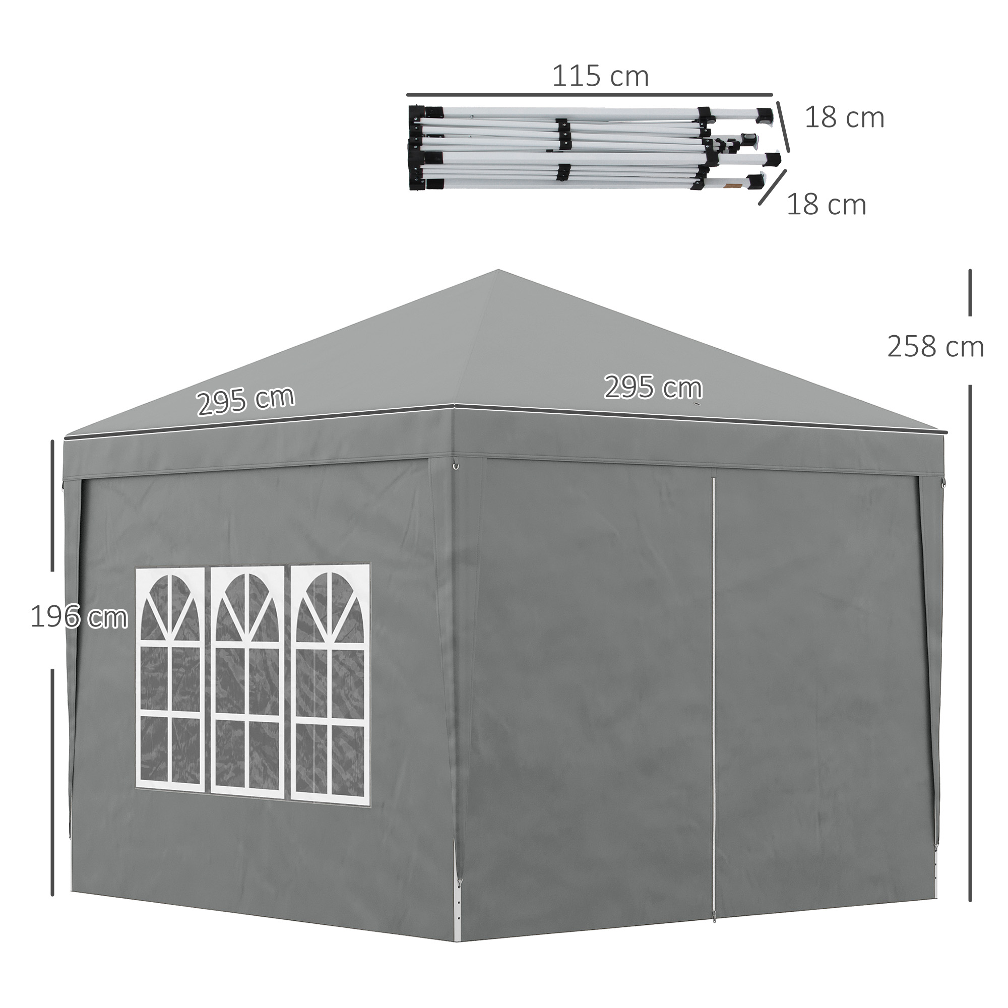  Foisor de Exterior 3x3 m Pliabil cu 4 Panouri Laterale, din Otel si Material Oxford, Gri Deschis [2]