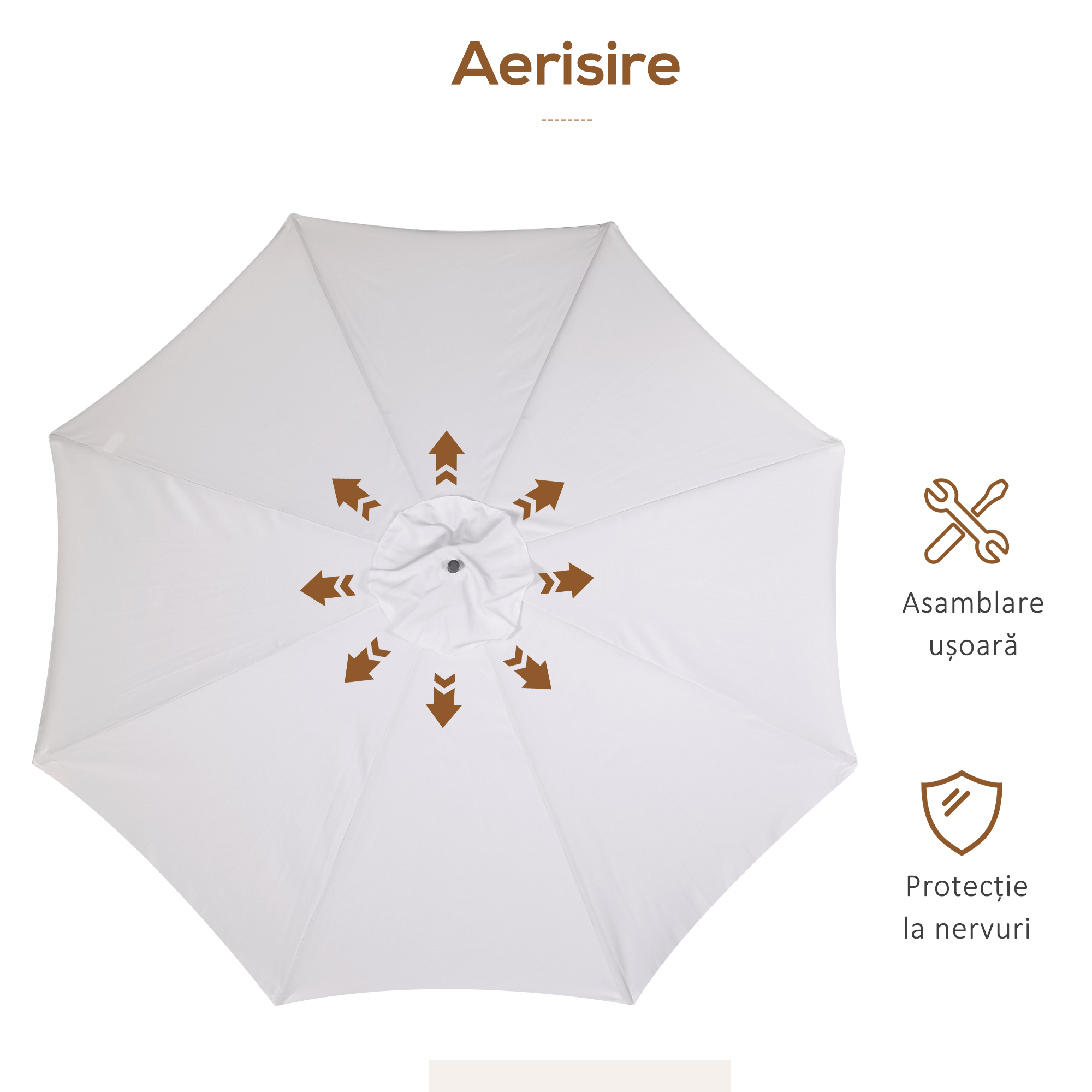  Umbrela de gradina cu acoperis dublu, din lemn de bambus si poliester, Ø325x250 cm, crem [5]