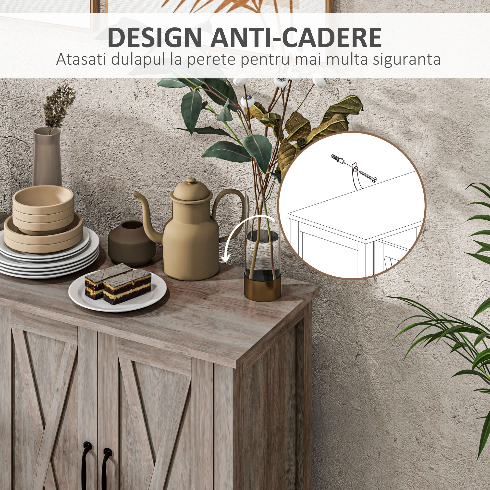  Dulap Multifunctional Stil Rustic cu 4 Rafturi Reglabile, din Lemn, 120x37x75 cm, Gri [6]