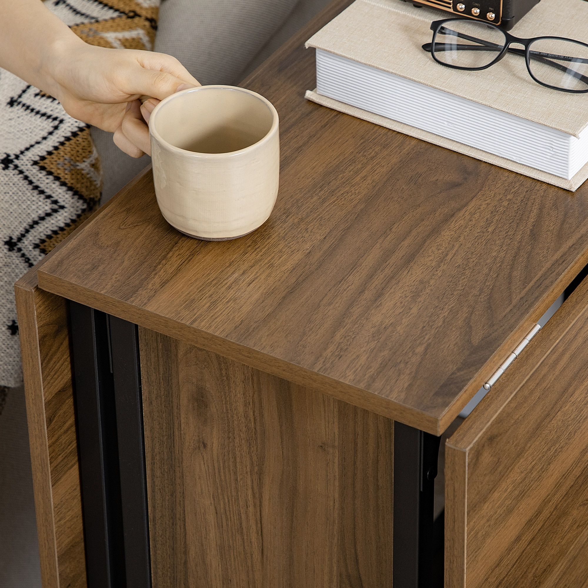  Masa Pliabila Industriala - Lemn & Metal cu 6 Roti si Raft [8]