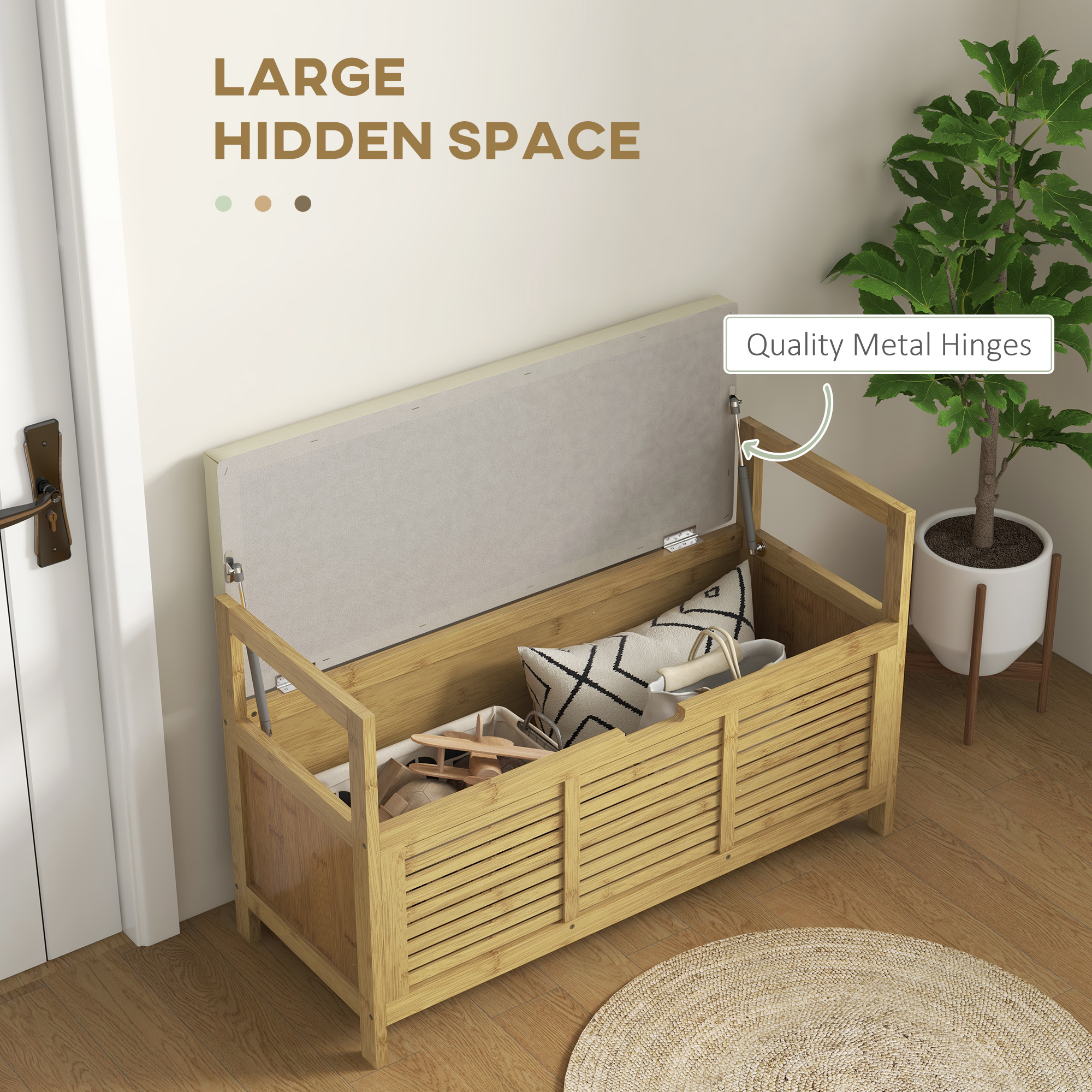  Banca pentru pantofi cu capac rabatabil, Banca din bambus [3]