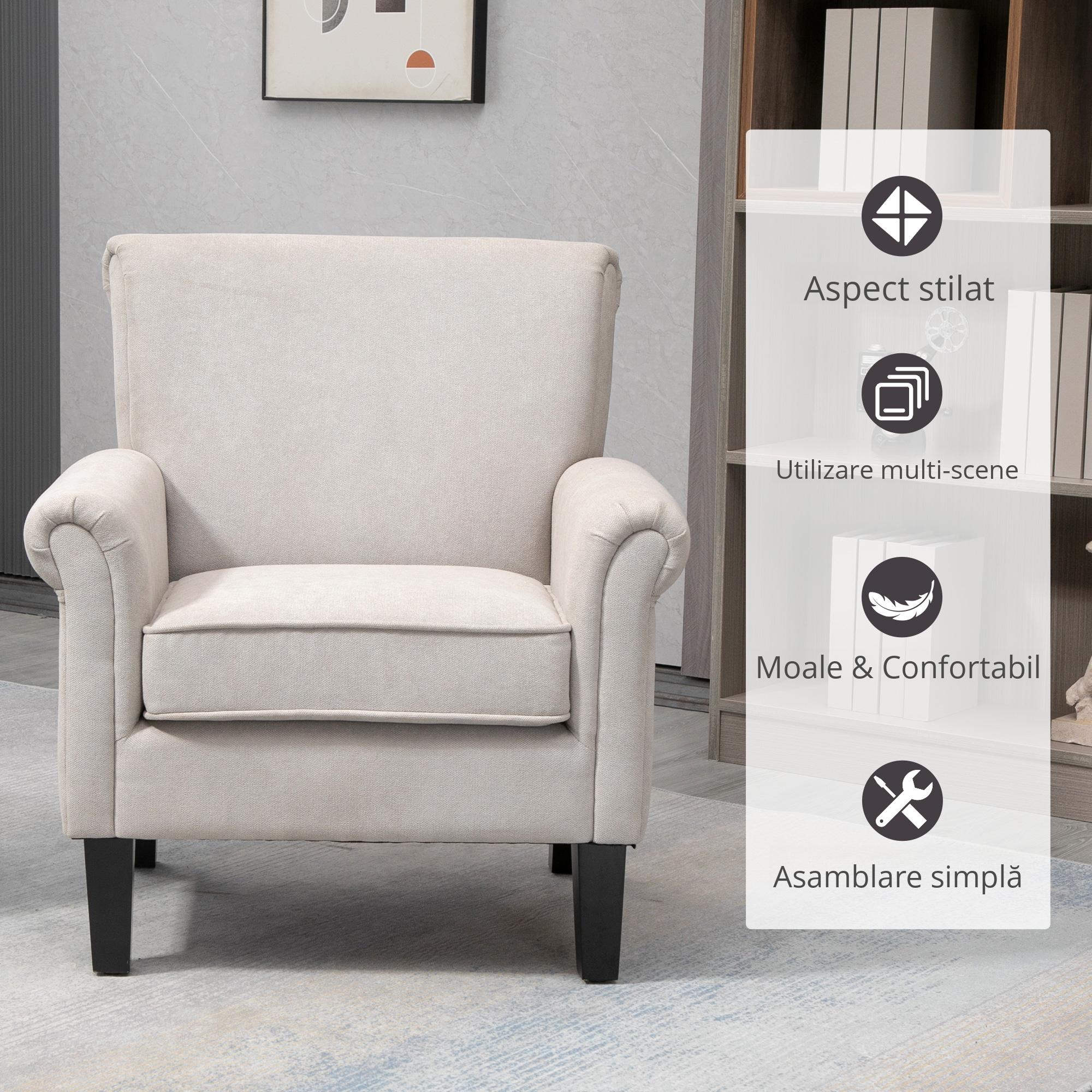  Fotoliu pentru Living, Stil Nordic, Tapitat cu Lemn si Poliester, Ideal pentru Living si Familie, 79x78x87 cm, Gri [5]