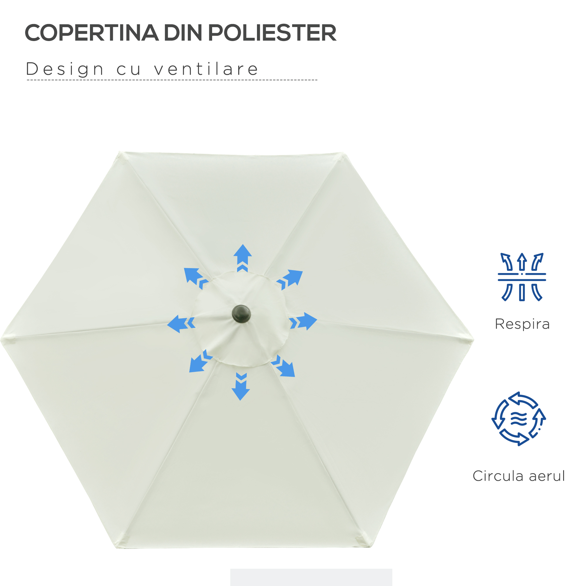  Umbrela de Gradina Reglabila cu manivela din otel , Alb Crem Φ230cm [5]