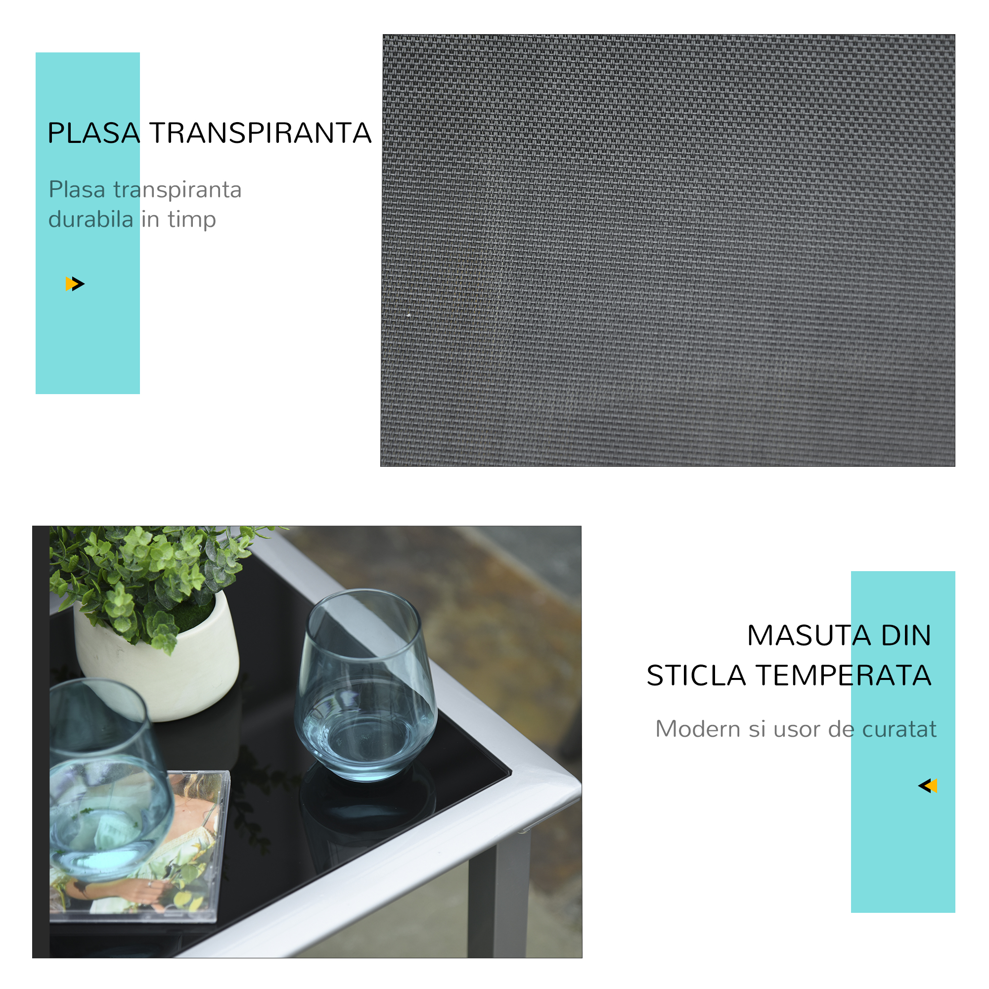  Set 2 Sezlonguri de Gradina si 1 Masuta cu Raft din Sticla Negru [4]