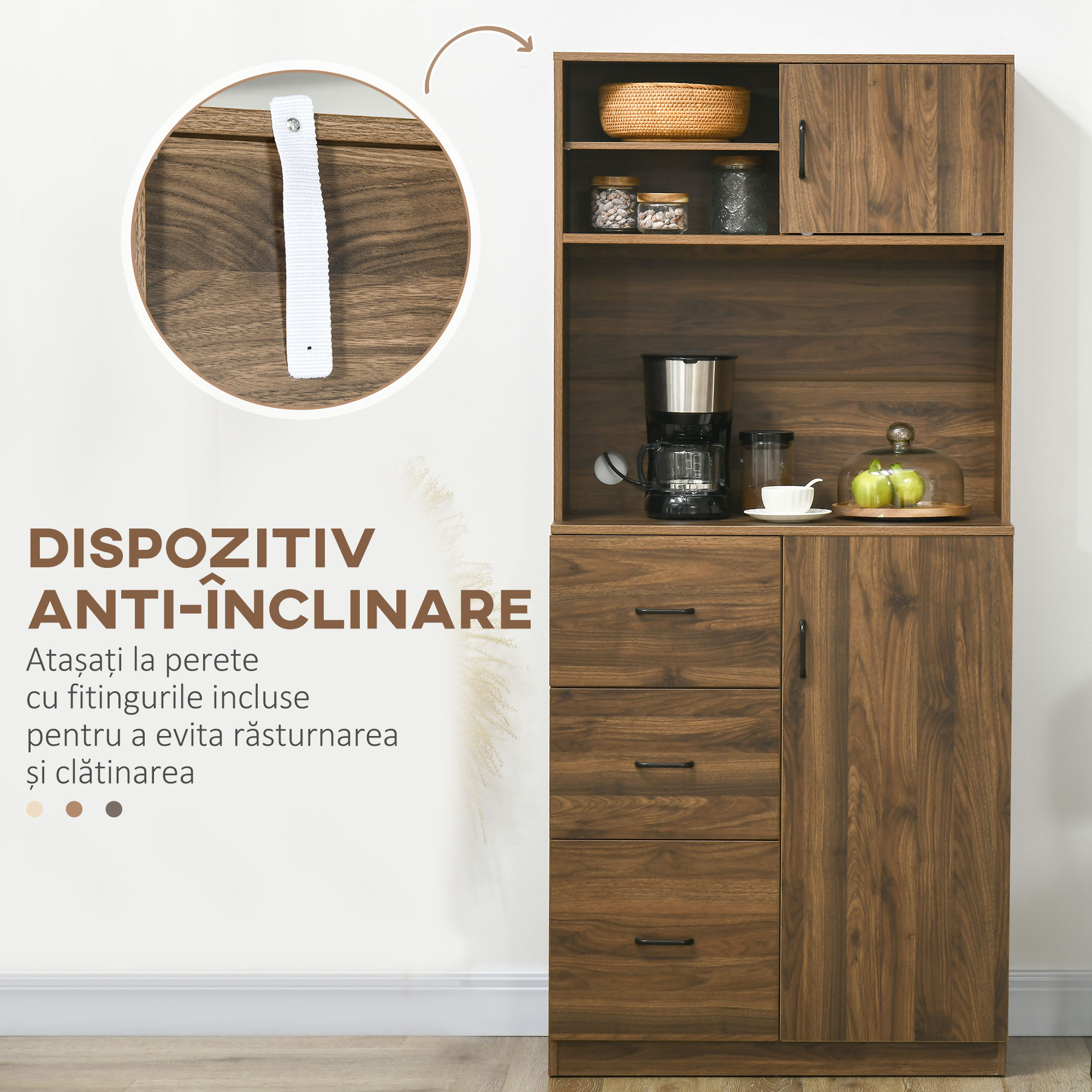  Dulap Modern - Lemn cu 3 Sertare & Dulapioare [6]