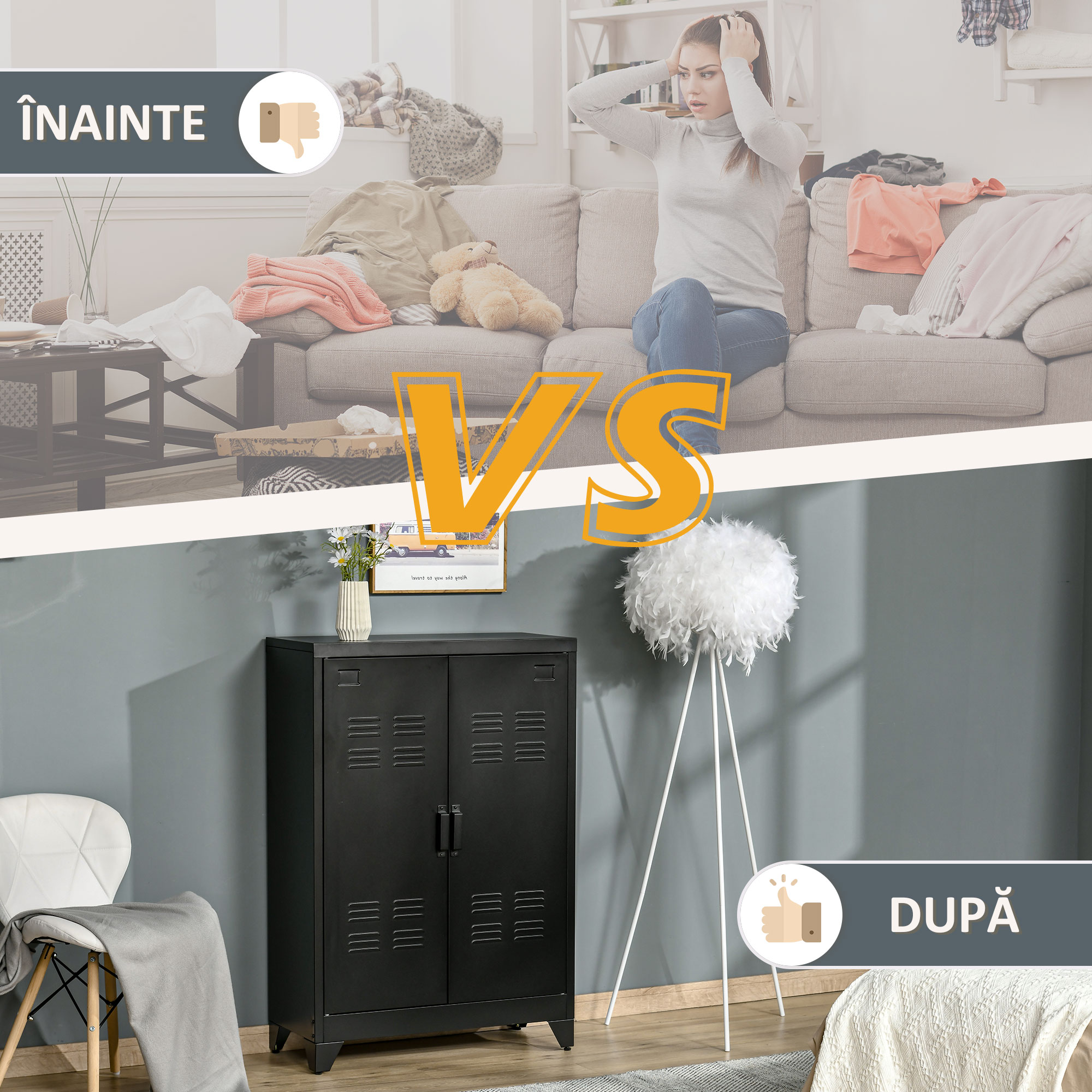  Dulapior Multifunctional cu 2 Usi Stil Industrial, Dulapior Metalic pentru Casa si Garaj - Gri [7]