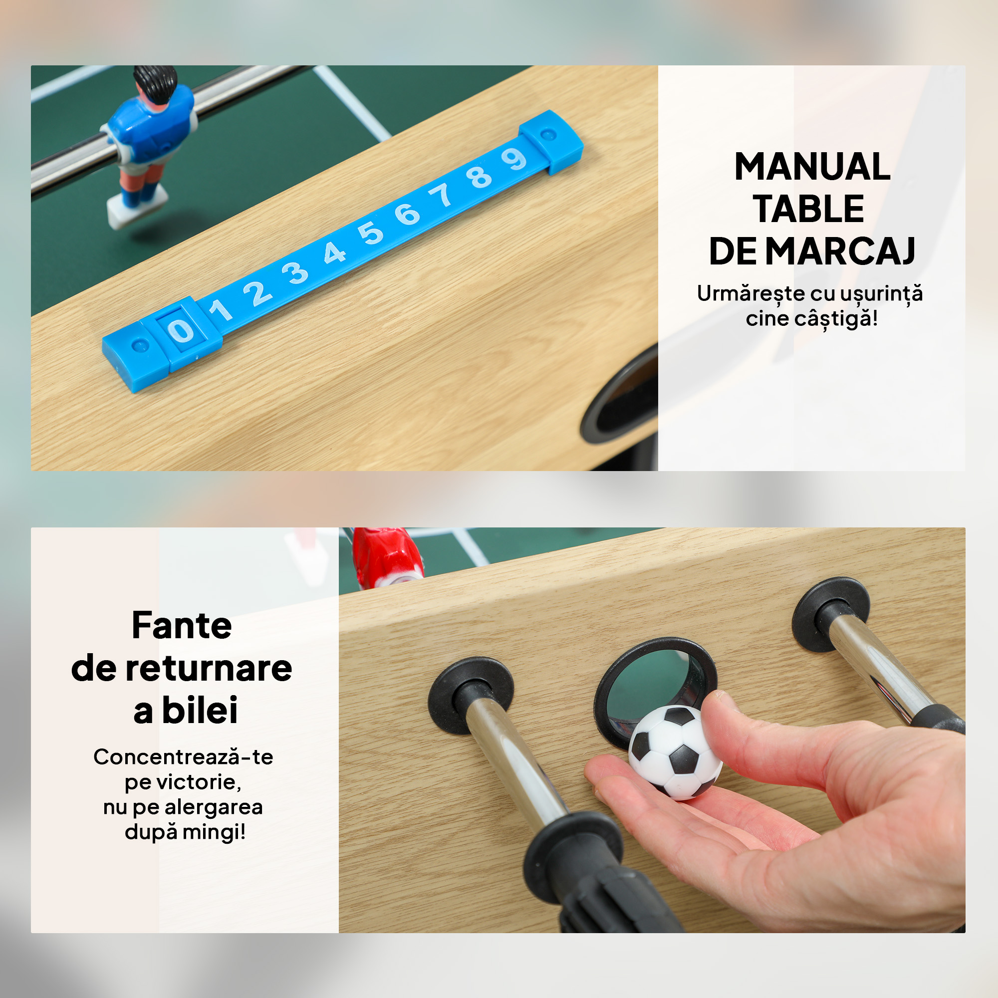  Fotbal de Masa Pliabil cu Manere Antiderapante, 2 Mingii si Tabele de Scor, Verde si Lemn Natural [6]