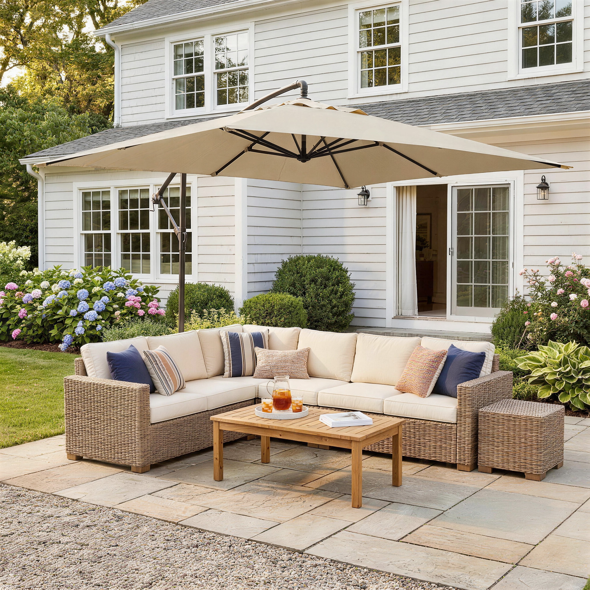  Umbrela de gradina suspendata cu baza in cruce si deschidere cu manivela, 294x193cm, bej [1]