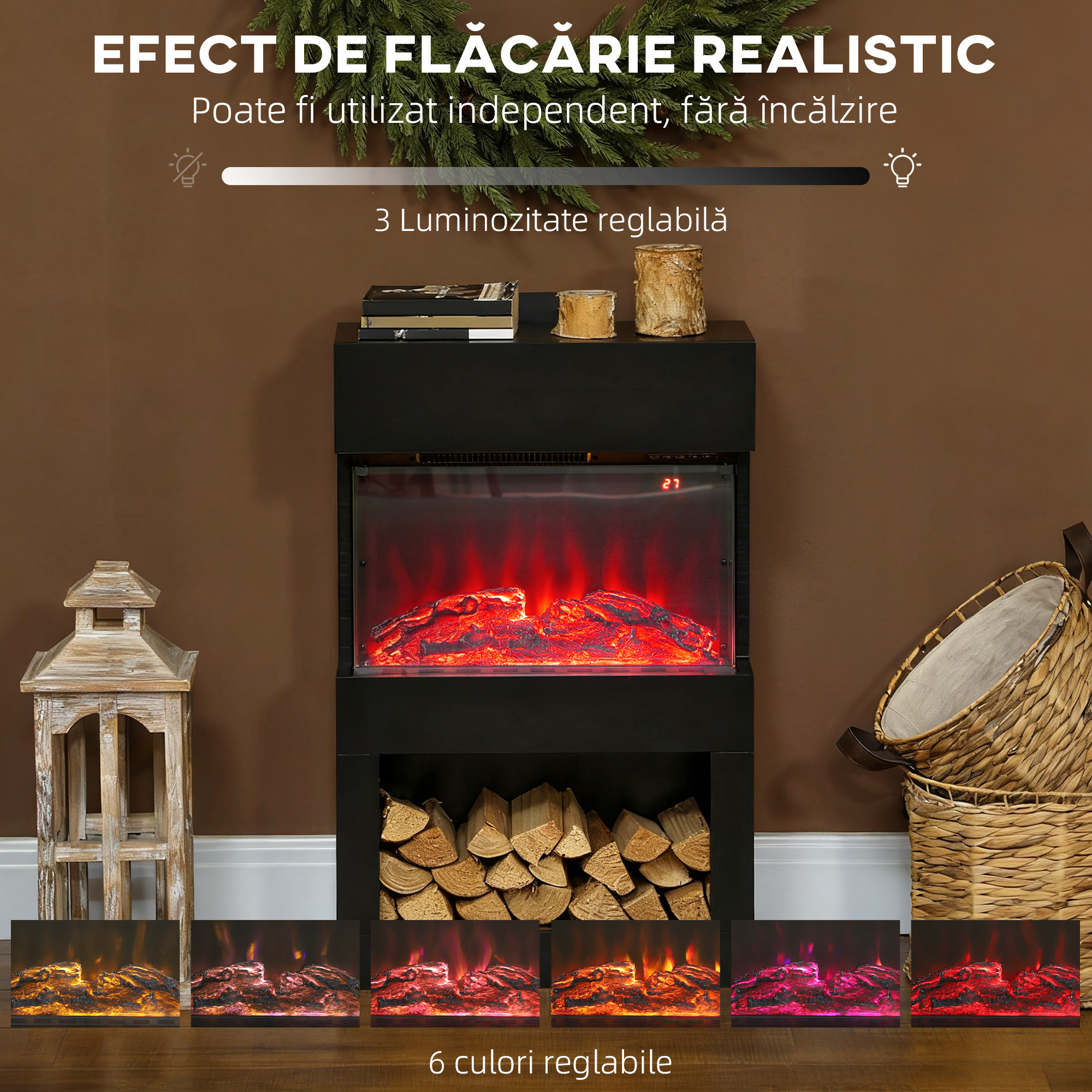  semineu electric cu efect de flacara colorata, 1000W/2000W si telecomanda [3]