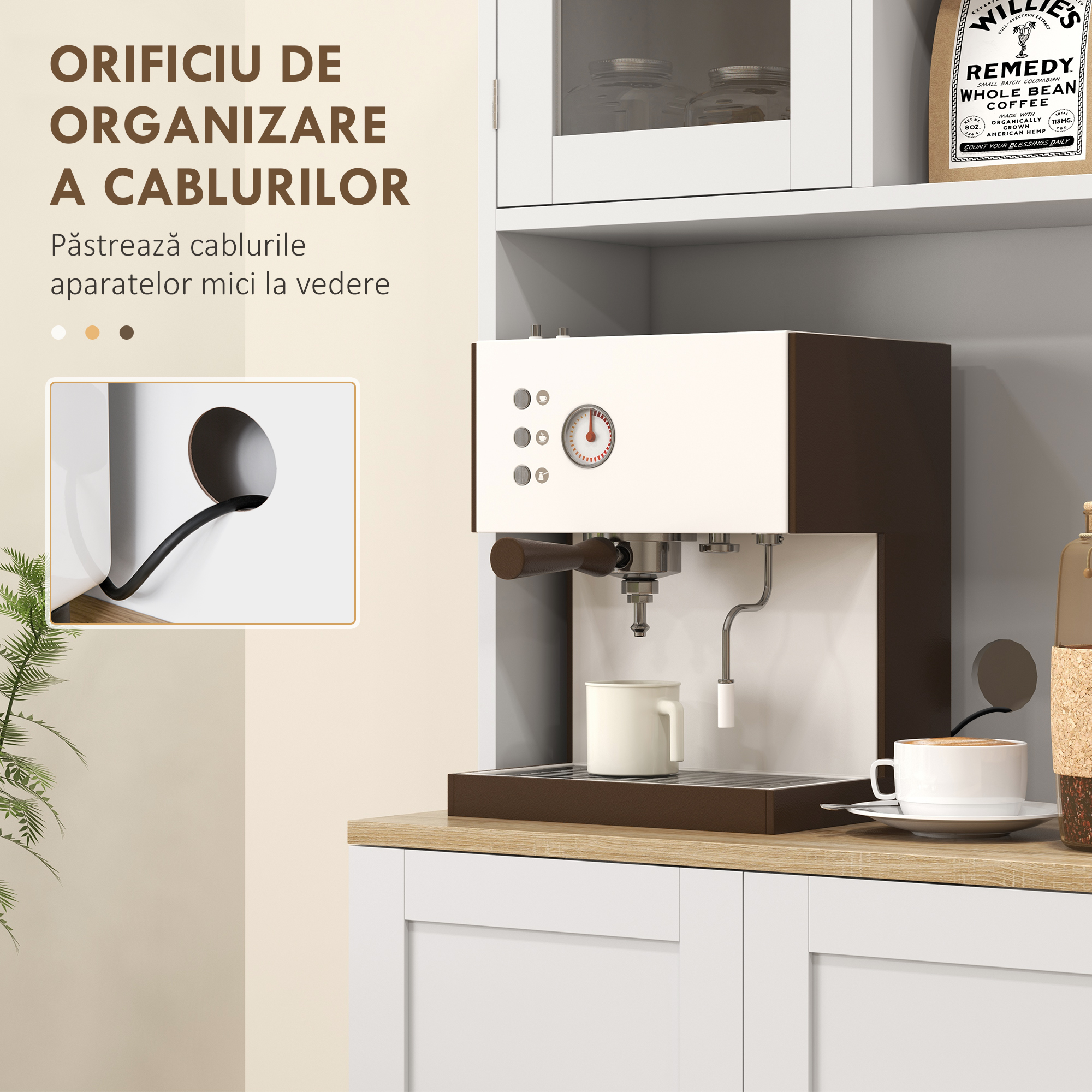  Dulap de Bucatarie pentru Cuptor cu Microunde cu Rafturi Deschise si Dulap cu Suport pentru Condimente, 60x35x169 cm, Alb [5]