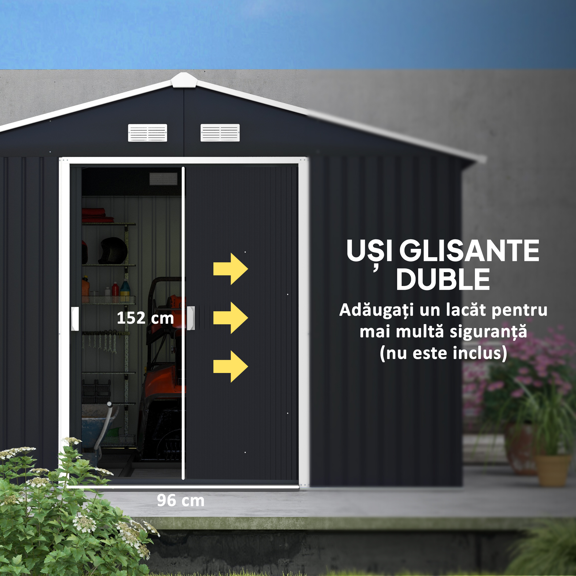  Magazie de Depozitare de 11 x 9 din Metal pentru Unelte de Gradina cu Usi Glisante Duble si 4 Orificii de Aerisire [4]