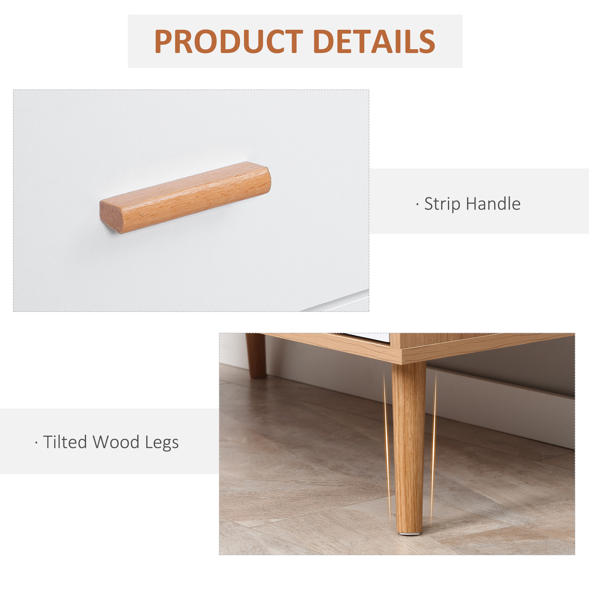  Comoda cu 3 Sertare pentru Sufragerie si Dormitor, Comoda Moderna din Lemn, 80x39x80 cm, Alb [4]