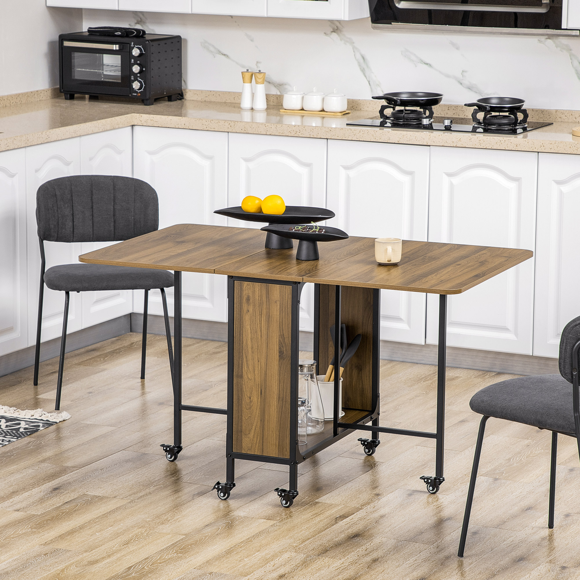  Masa Pliabila Industriala - Lemn & Metal cu 6 Roti si Raft [1]