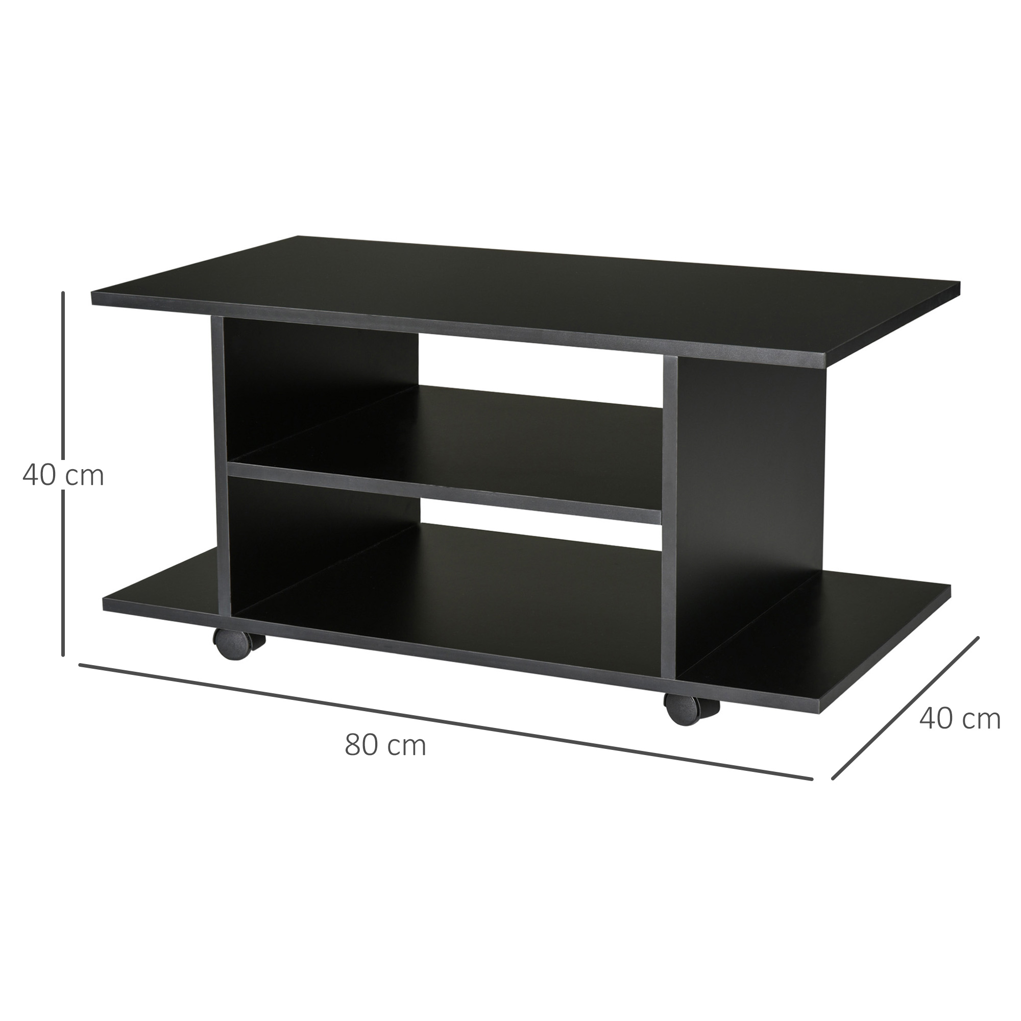  Mobilier Pentru Tv in Lemn cu Roti, Negru,40x40x80cm [2]