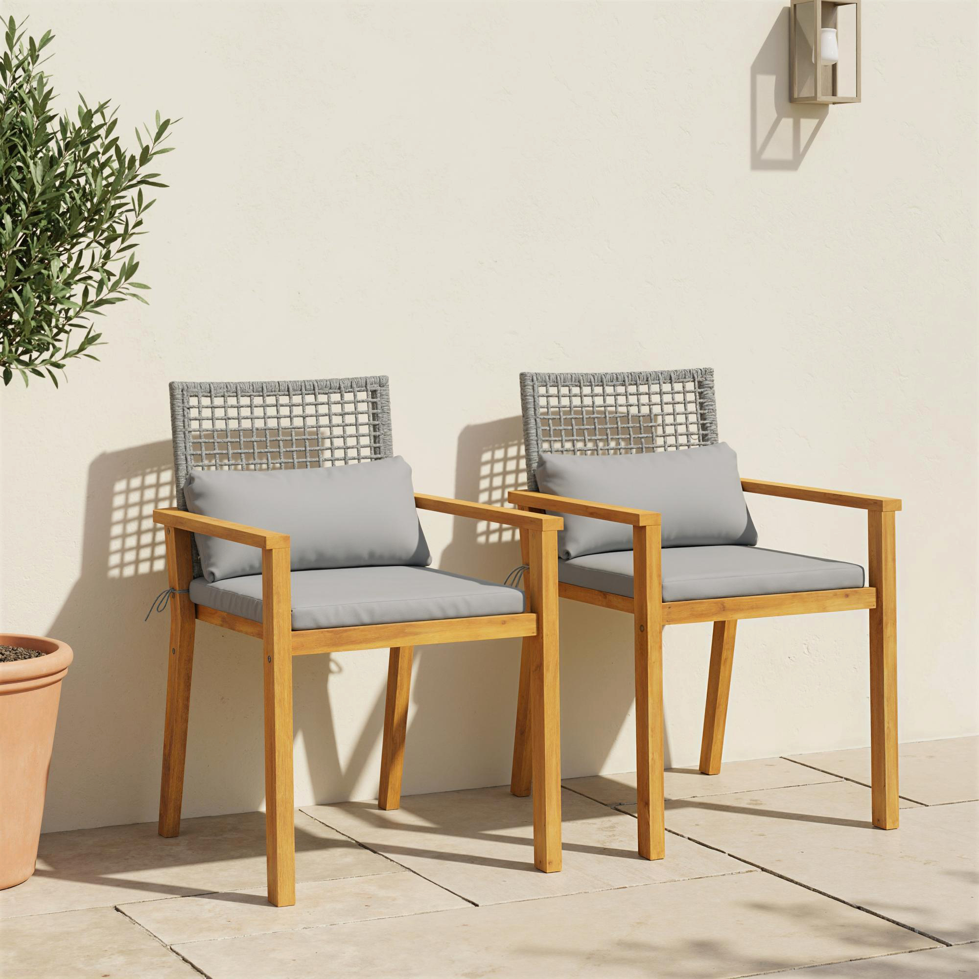  Set 2 Scaune Lemn Acacia cu Perne si Perne Decorative, Natural. [1]