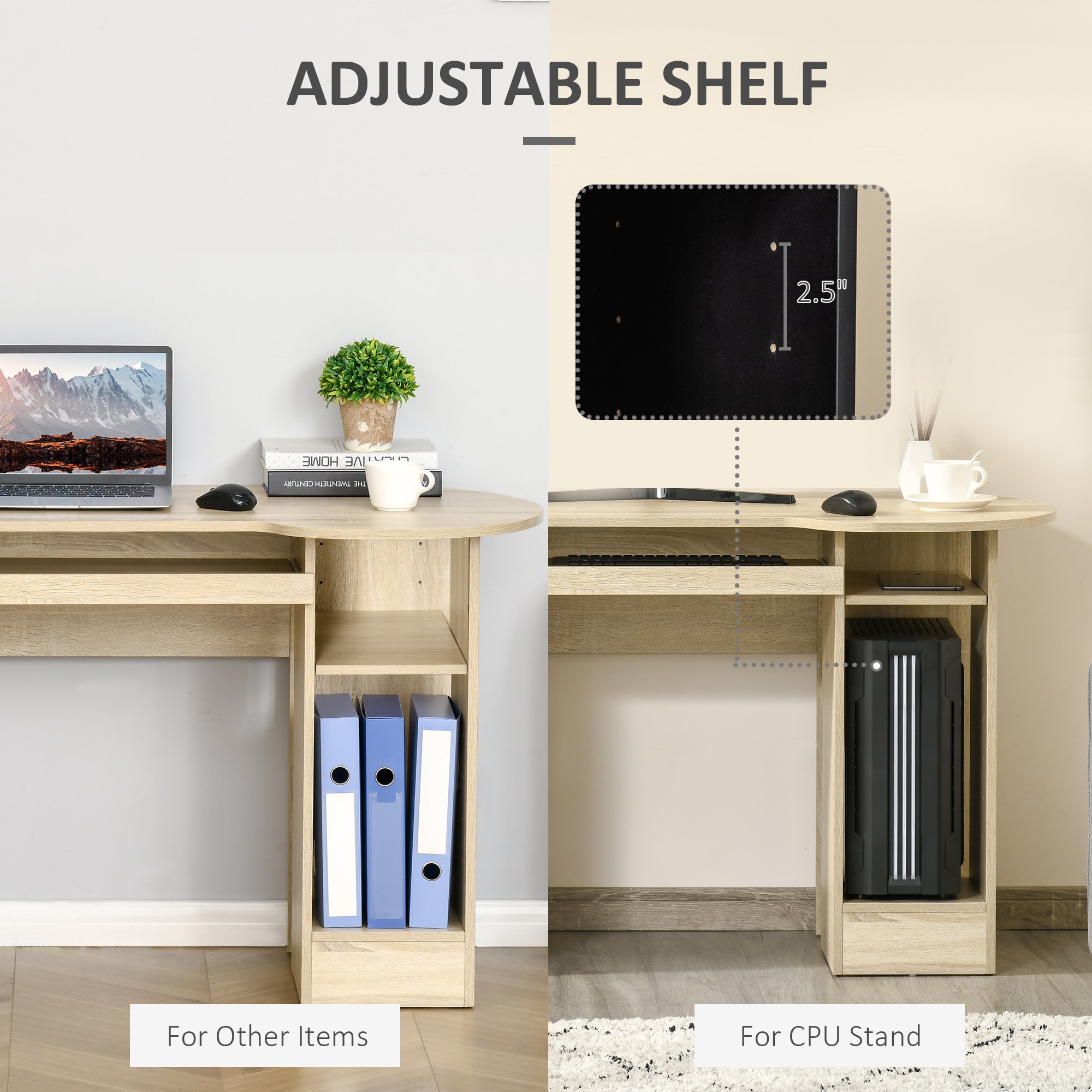  Birou PC pentru Birou cu Rafturi, Sertare si Polita Superioara din Lemn, 125x60x74 cm [6]