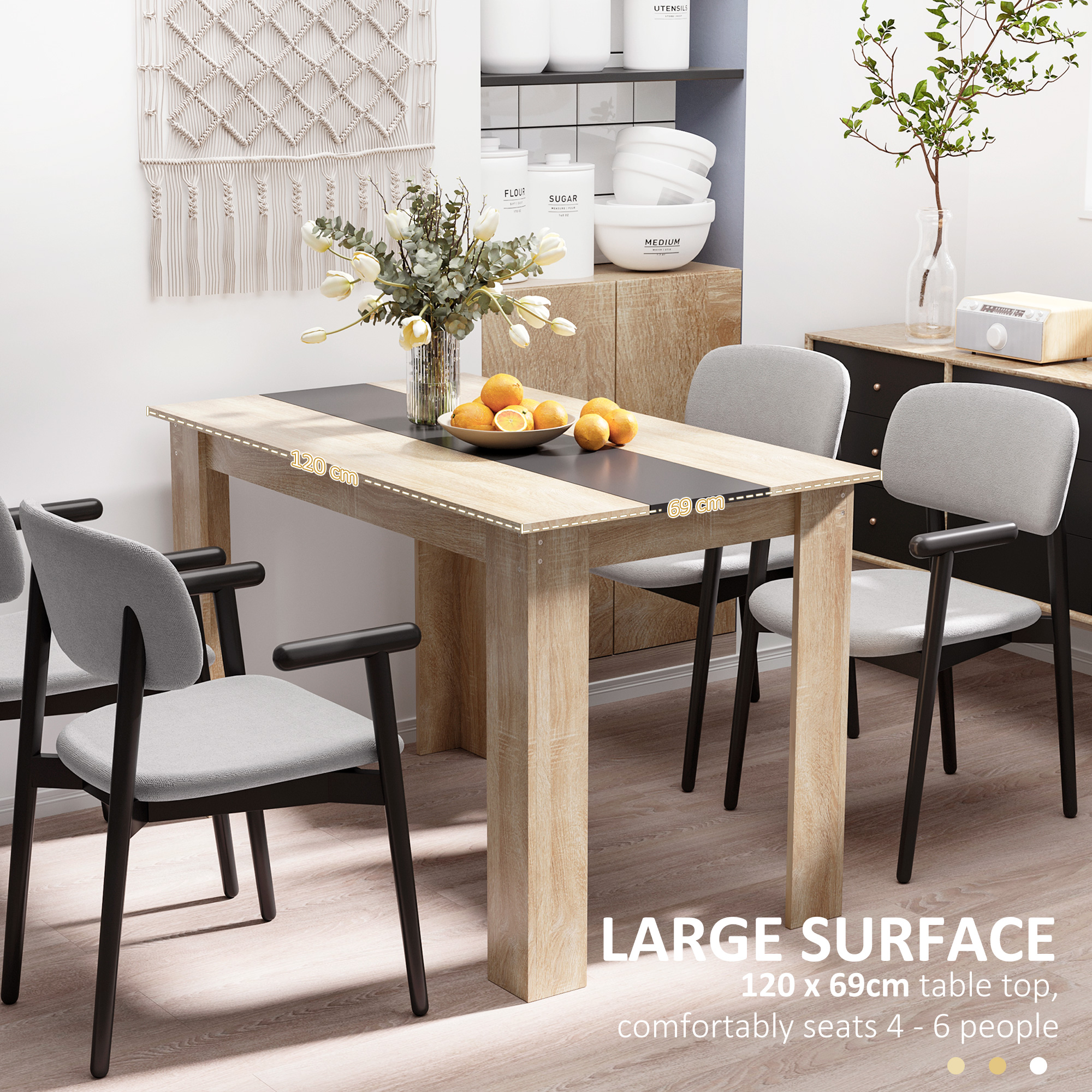  Masa de sufragerie moderna din lemn pentru 4-6 persoane, 120x69x75cm, culoare negru si lemn [4]