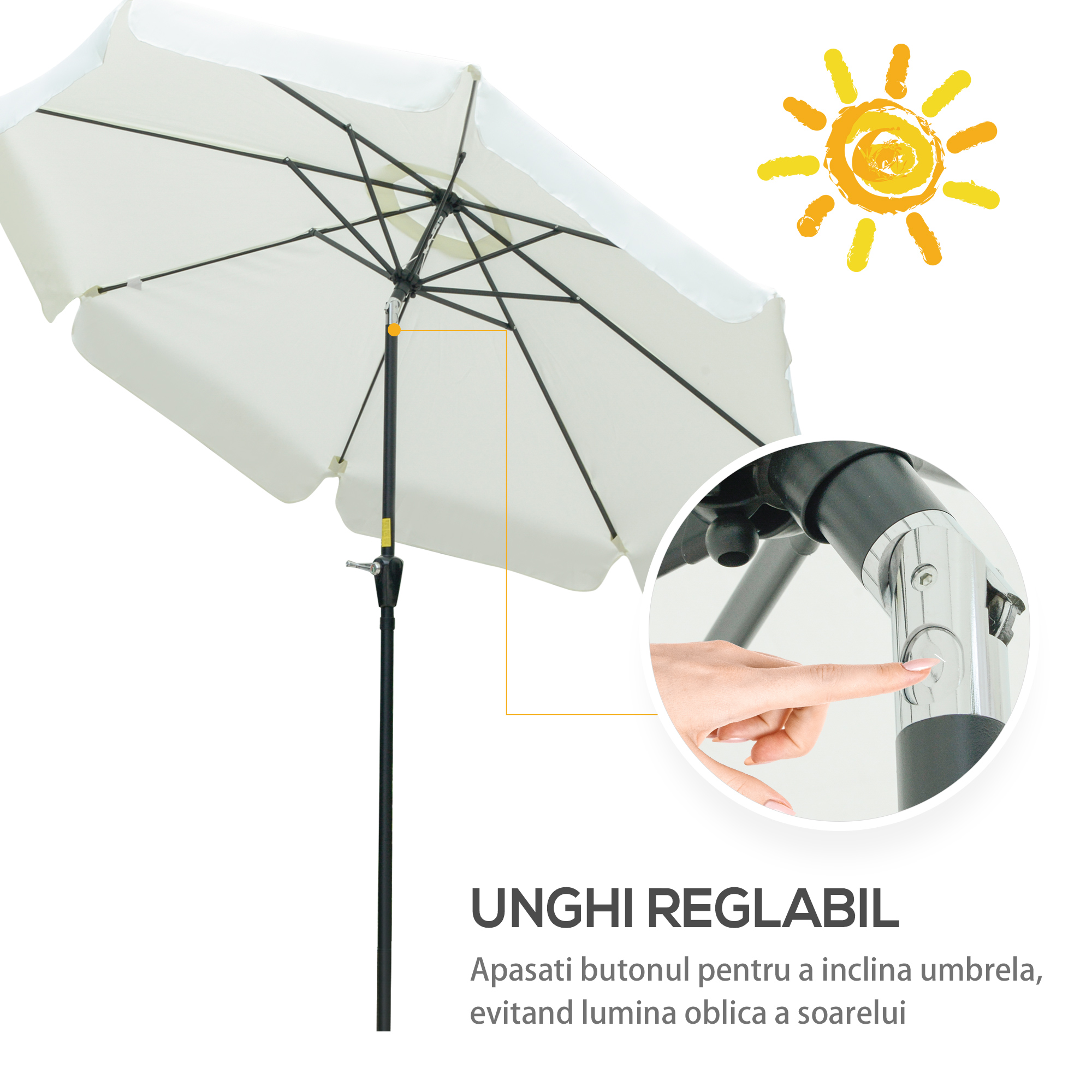  Umbrela de Gradina si Terasa Φ266x250cm, Umbrela Rotunda pentru Exterior cu Capat Rabatabil, Rezistenta la Raze UV 50+, Bej [3]