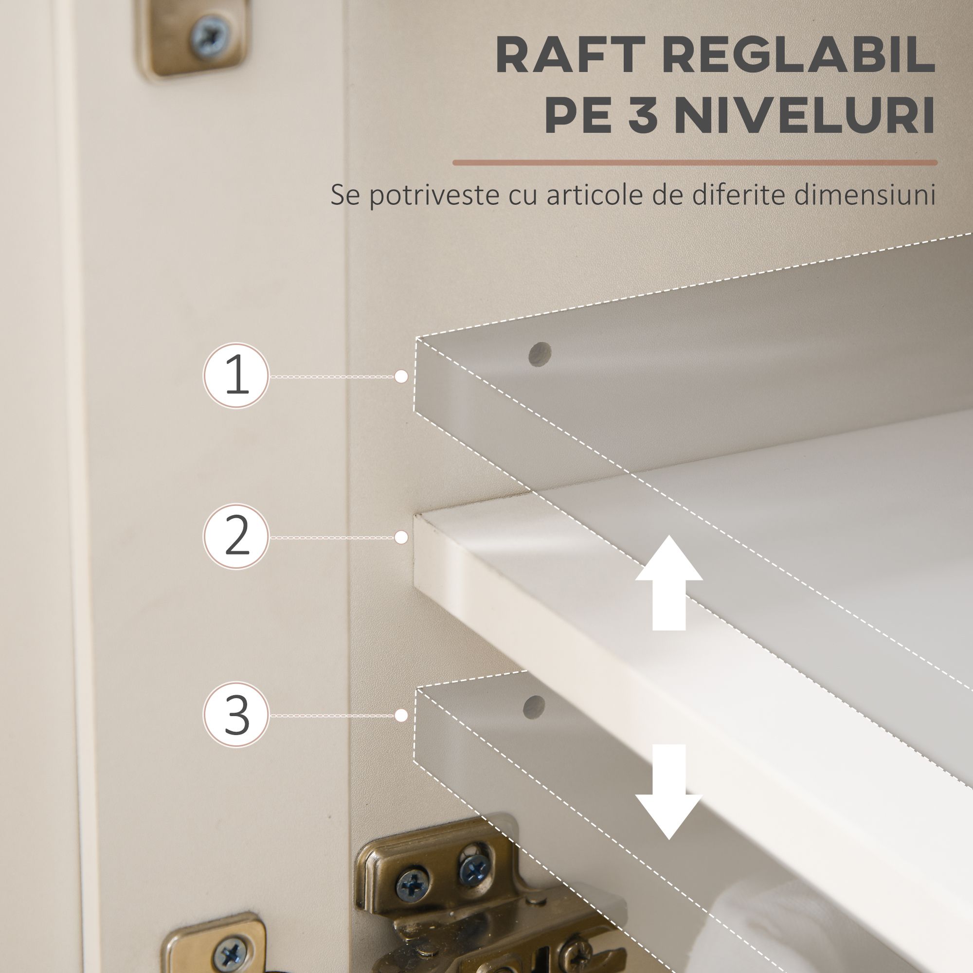  Bufet din Lemn cu 2 Sertare si 2 Dulapuri, 117x35x80 cm, Alb si Finisaj Lemn [4]