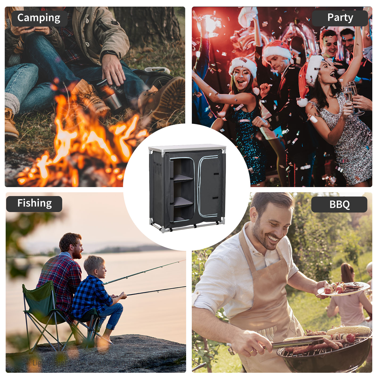  Mobilier de Bucatarie de Camping cu 3 Etajere si Geanta de Transport Gri [6]