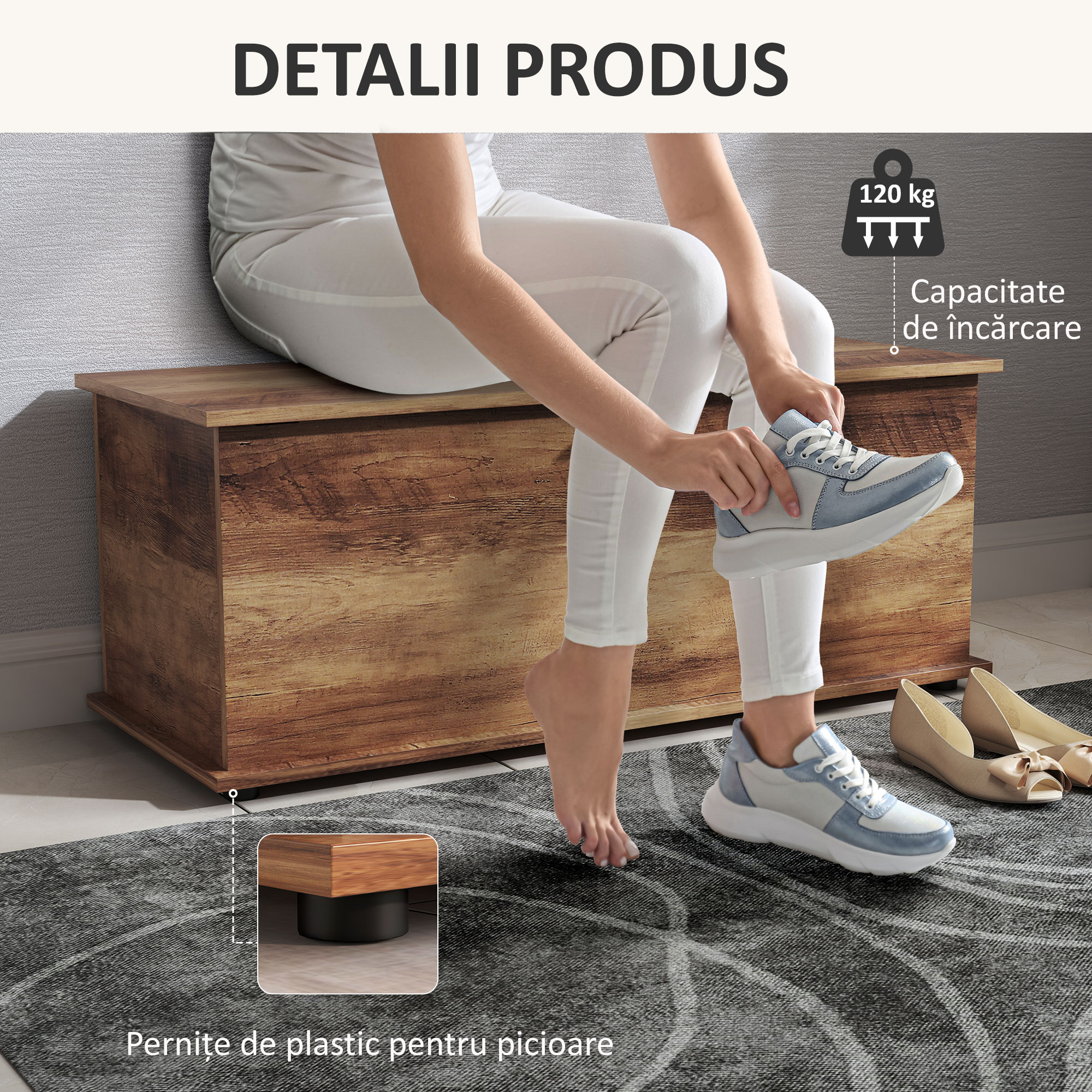 , Cufar de Depozitare, cu Spatiu de Depozitare, Panou din particule, 100 x 40 x 40 cm, Maro Efect Lemn [5]