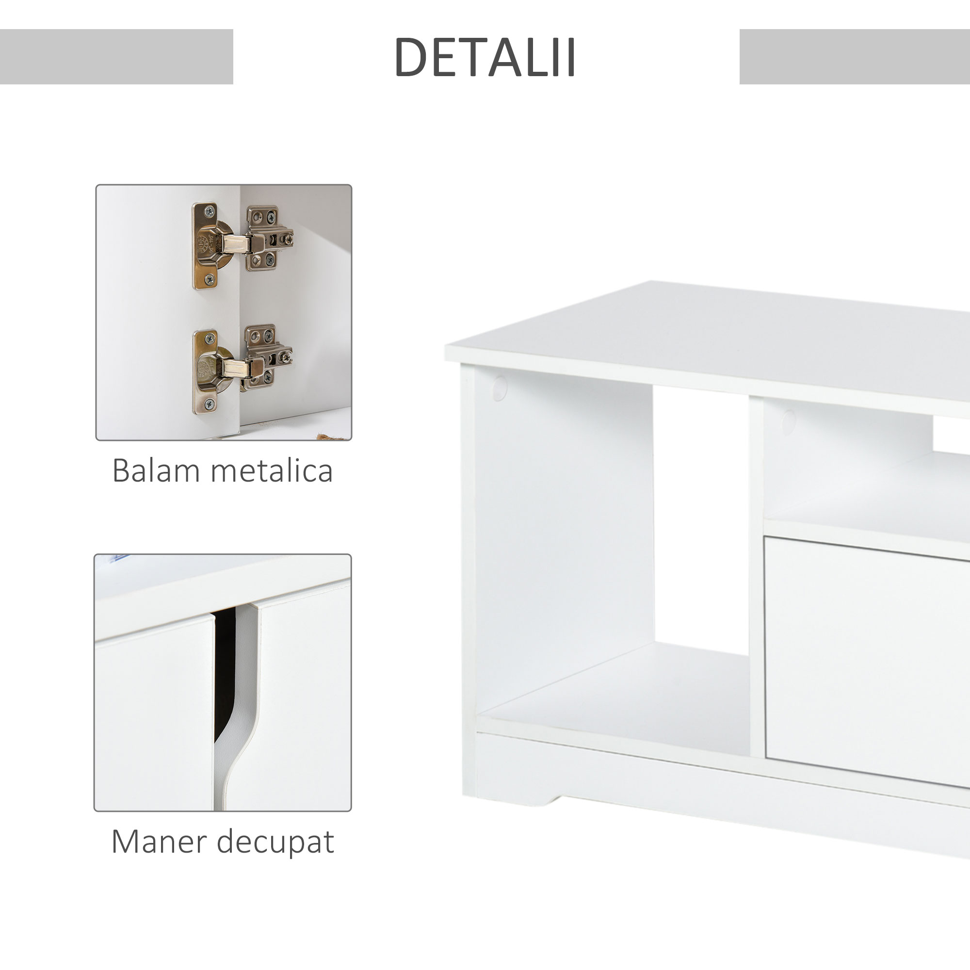 Mobilier Suport TV  Pana la 42 inchi cu Dulapior si Etajere Deschise, din Lemn, 120x30x41cm [3]