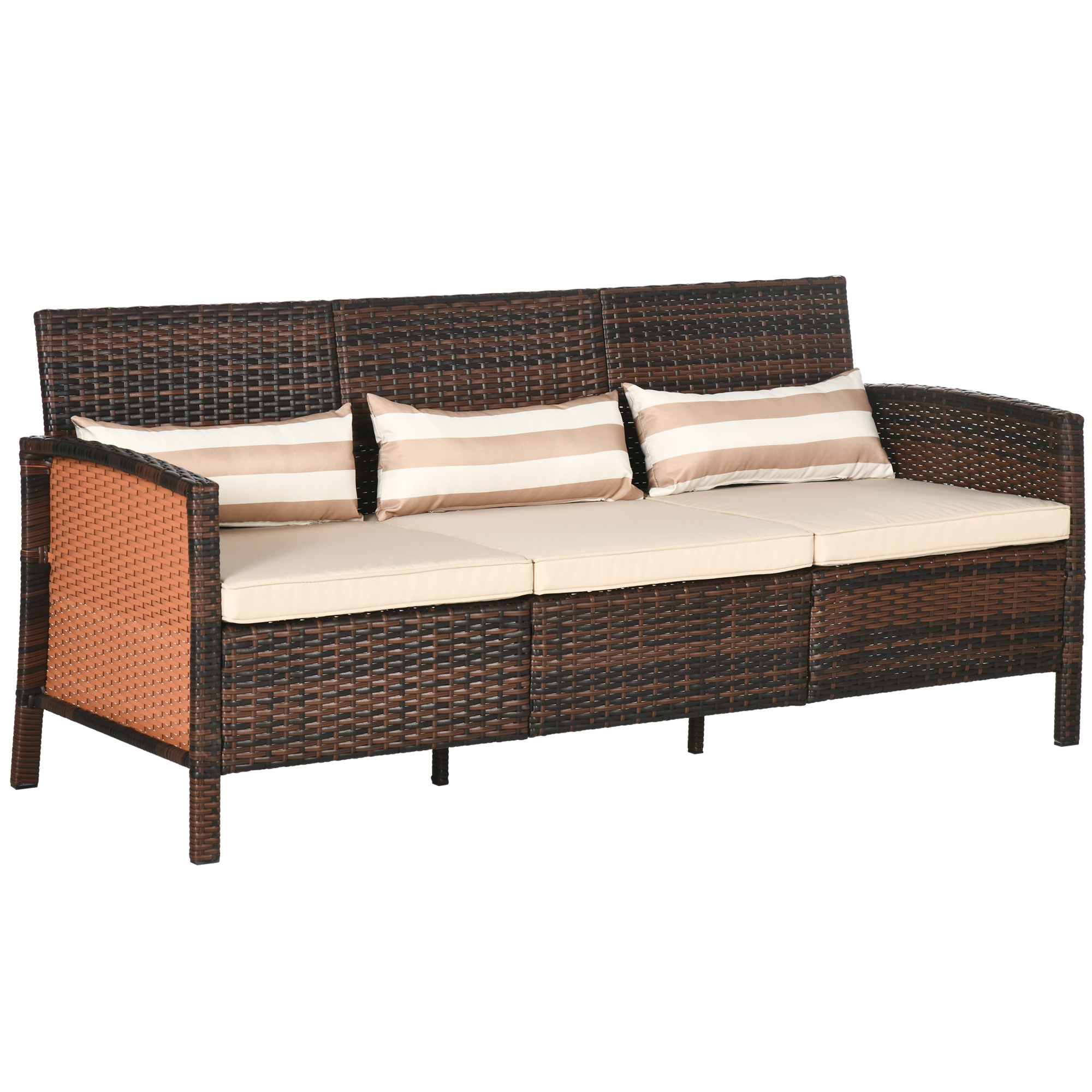 Gradina & balcon -  Canapea de exterior cu 3 locuri, din ratan PE, cu perne confortabile si detasabile, 173x68x78 cm, maro