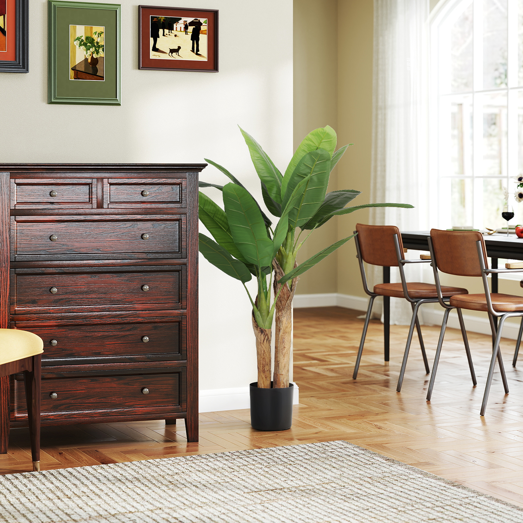  Planta artificiala de bananier, inaltime 120 cm, cu ghiveci inclus pentru interior, verde [6]