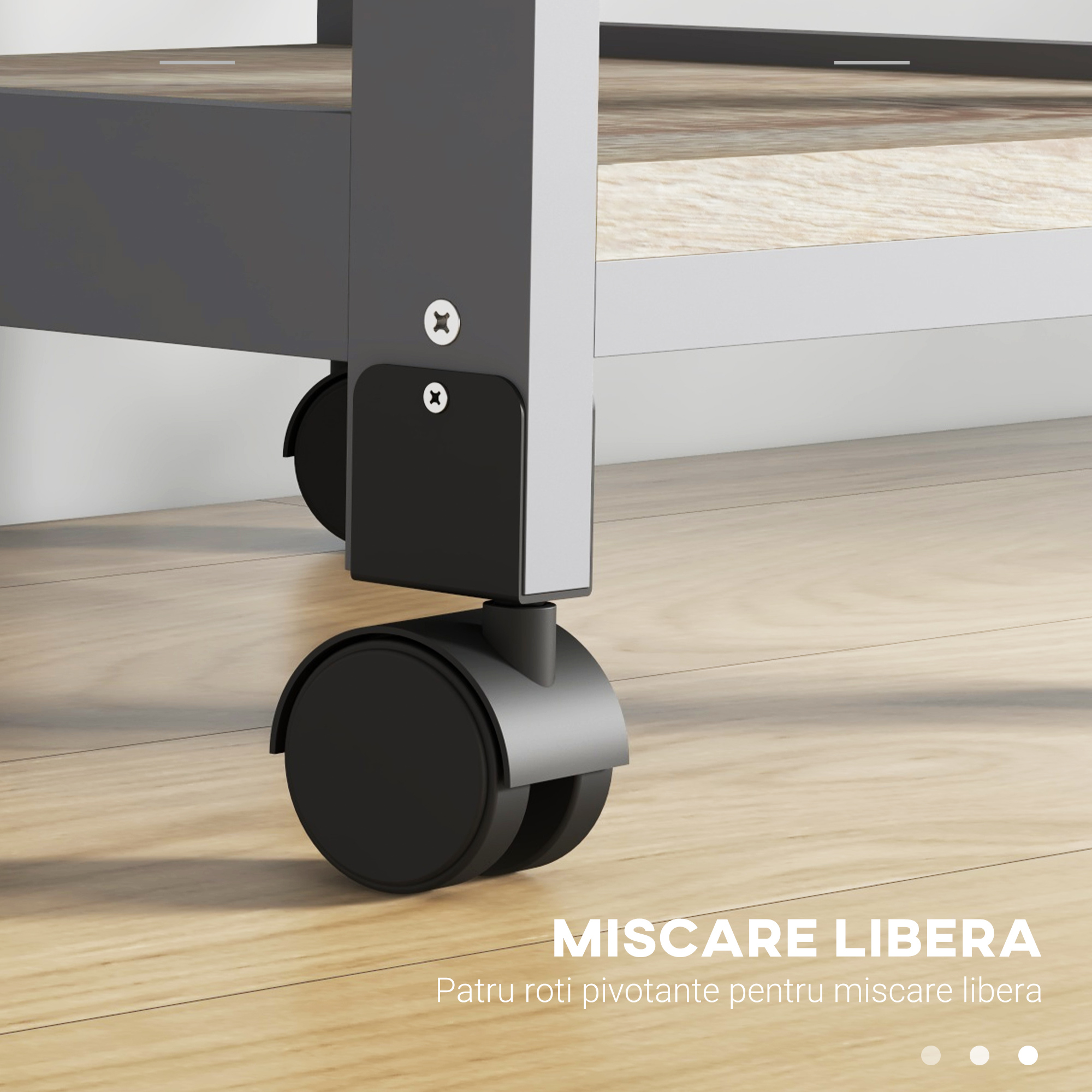  Carucior de Bucatarie cu Sertar, 2 Tavi Detasabile si Raft Fix, din Lemn de Pin si MDF, 37x37x76 cm [5]