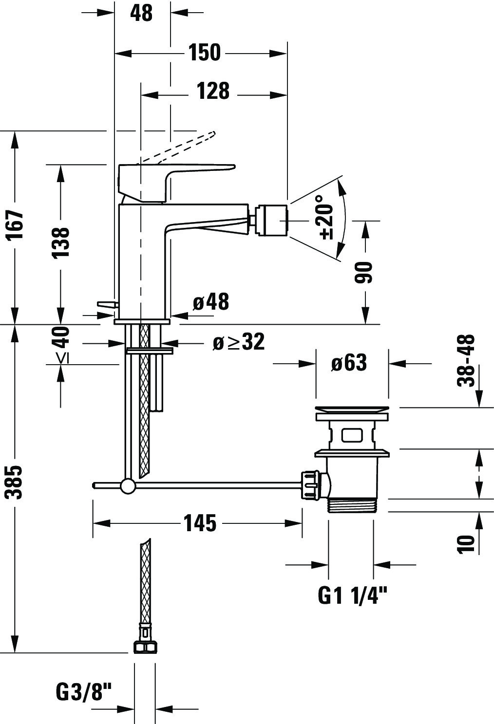 Baterie bideu Duravit MH2400001046, Manhattan, tip comanda monocomanda, marime s, tip instalare pe bideu, negru [1]