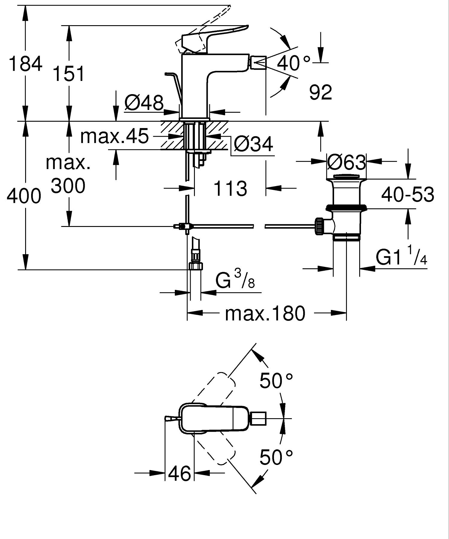 Baterie de bideu Grohe 1018772430, bideu Dice, tip comanda monocomanda, marime s, tip instalare pe bideu, negru [4]