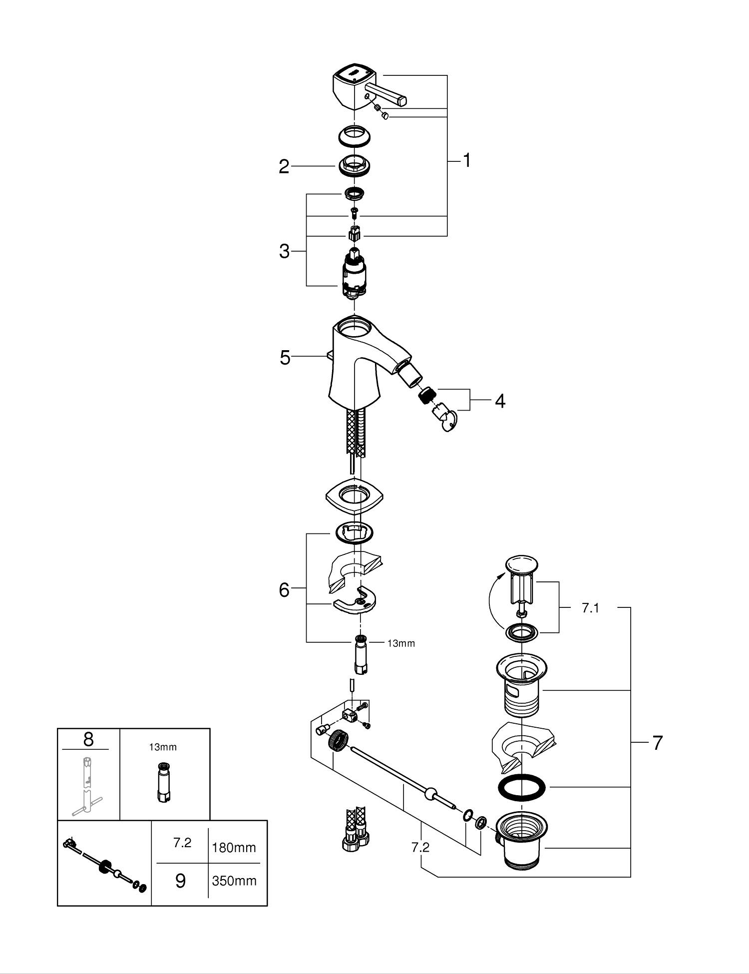 Baterie bideu Grohe 23315000, Grandera, tip comanda monocomanda, marime m, tip instalare pe bideu, crom [3]