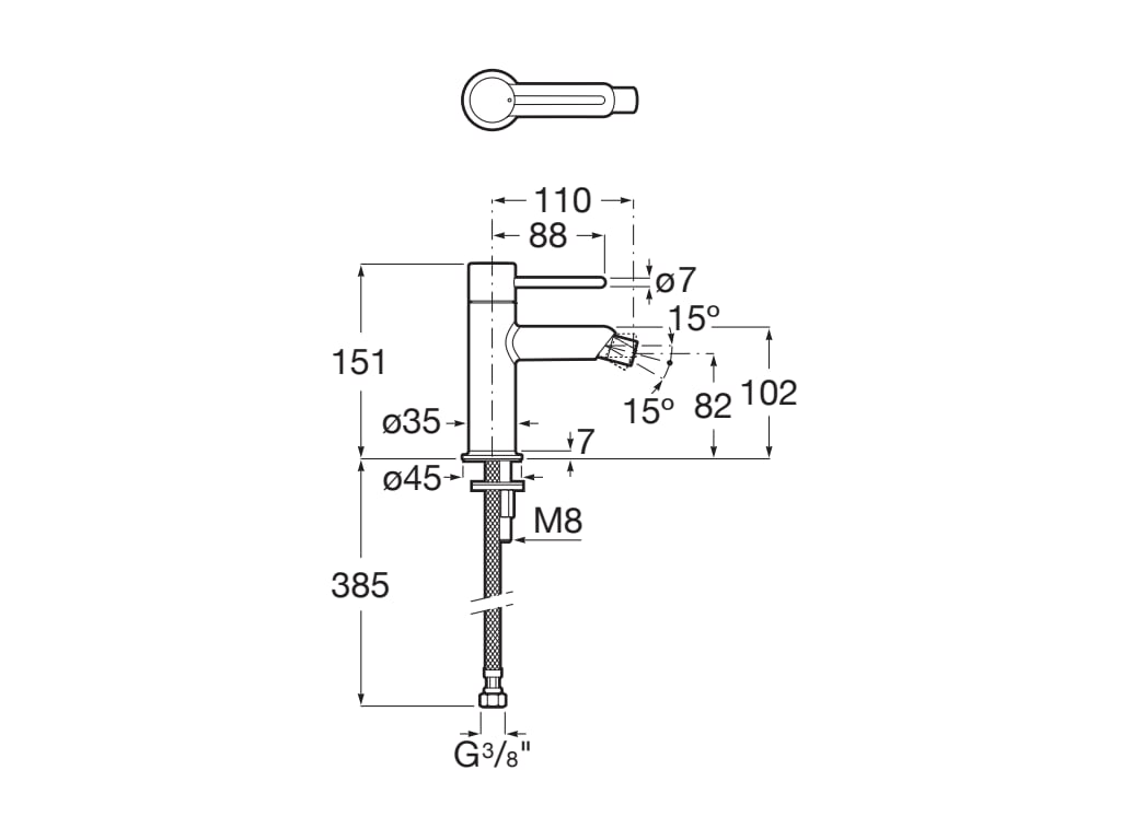 Baterie bideu Roca A5A623FCN0, NU, tip comanda monocomanda, marime s, compatibil cu instalatii sanitare standard, negru [1]