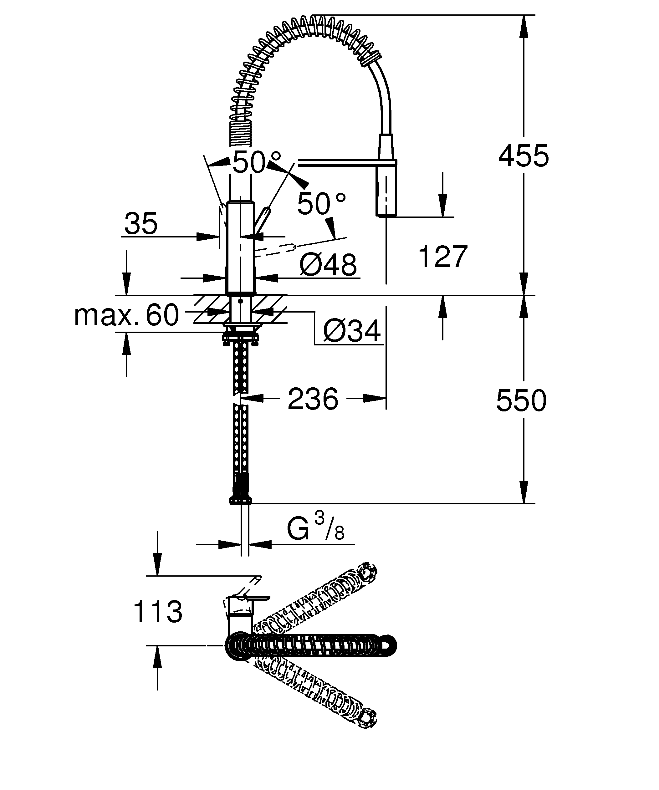 Baterie bucatarie Grohe 30361000, bucatarie Get, tip comanda monocomanda, marime extra inalta, forma pipa tip c, crom [6]