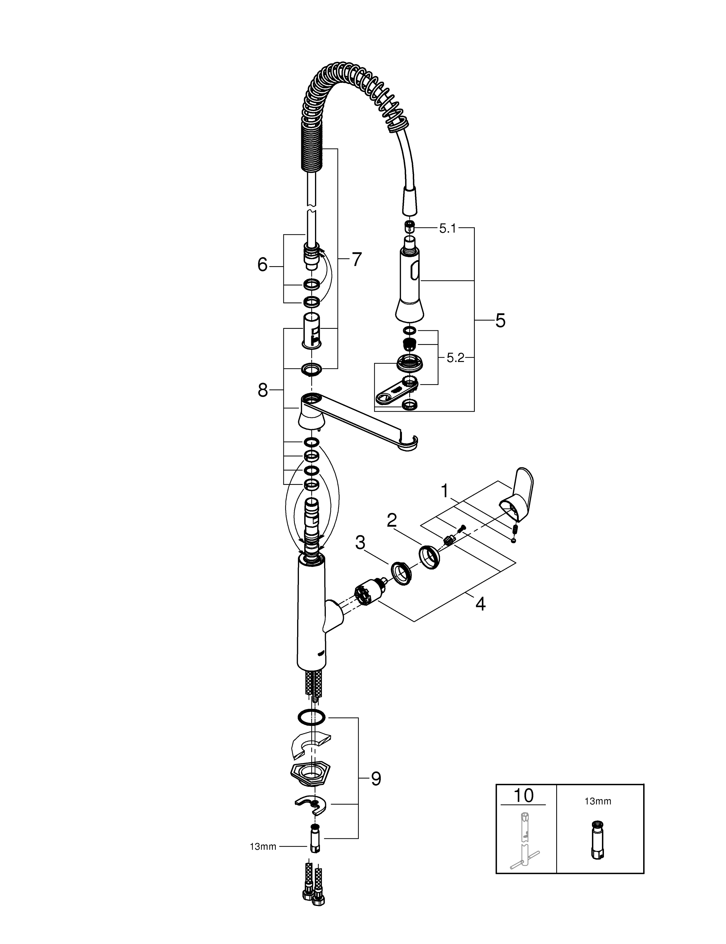 Baterie bucatarie Grohe 31379000, K7, tip comanda monocomanda, marime extra inalta, forma pipa tip c, crom [5]