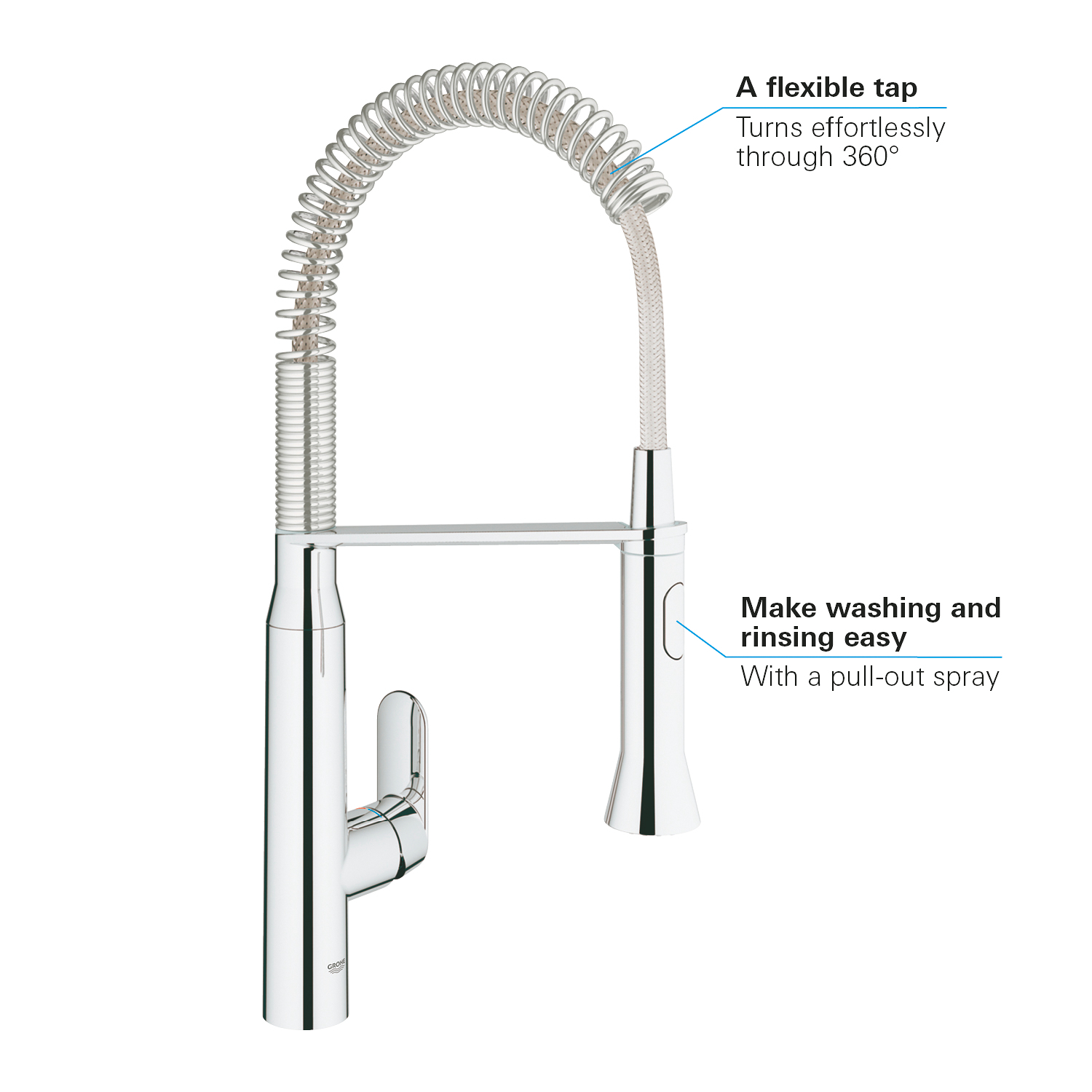 Baterie bucatarie Grohe 31379000, K7, tip comanda monocomanda, marime extra inalta, forma pipa tip c, crom [1]