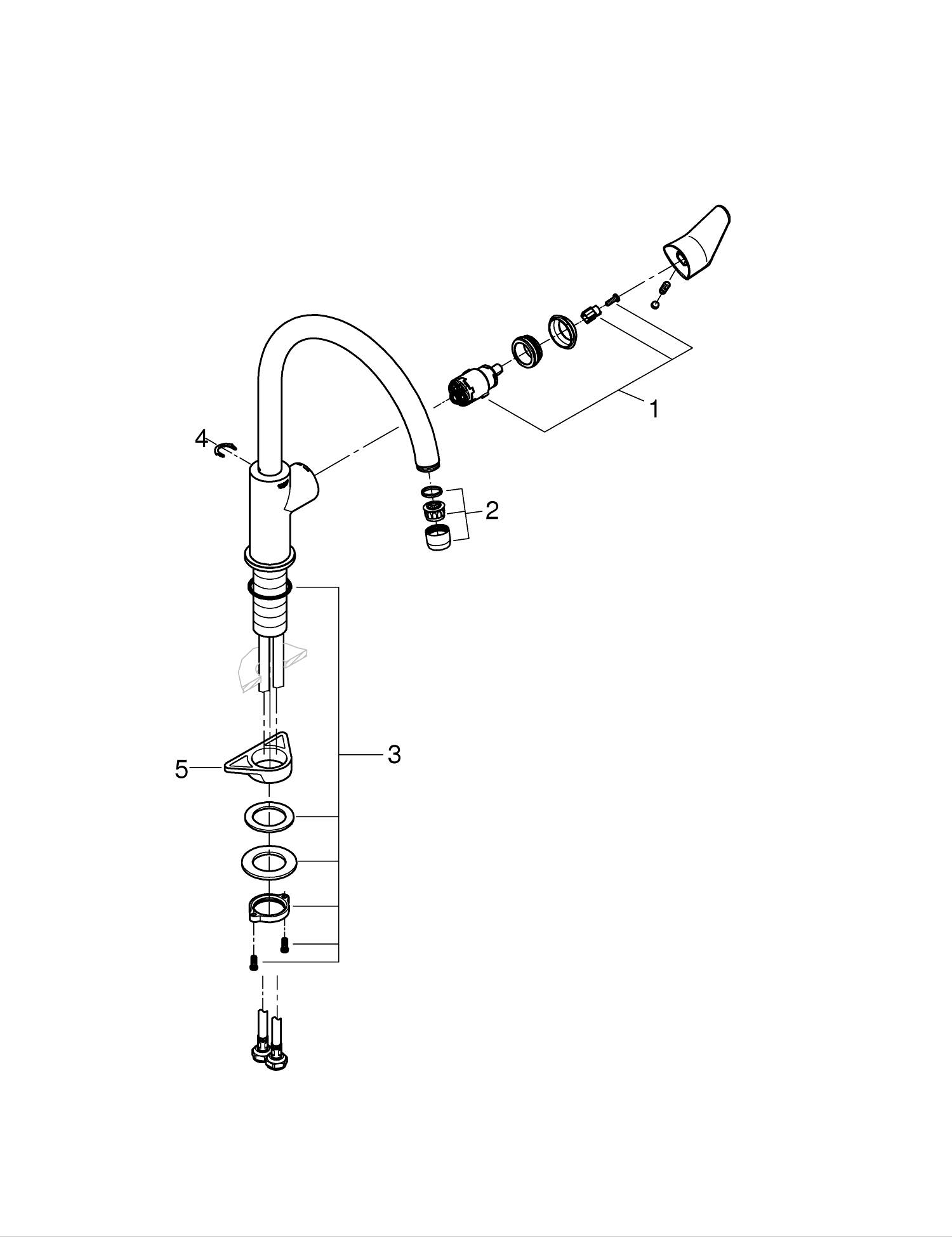 Baterie bucatarie Grohe 31231001, BauCurve, tip comanda monocomanda, marime inalta, forma pipa tip c, crom [3]