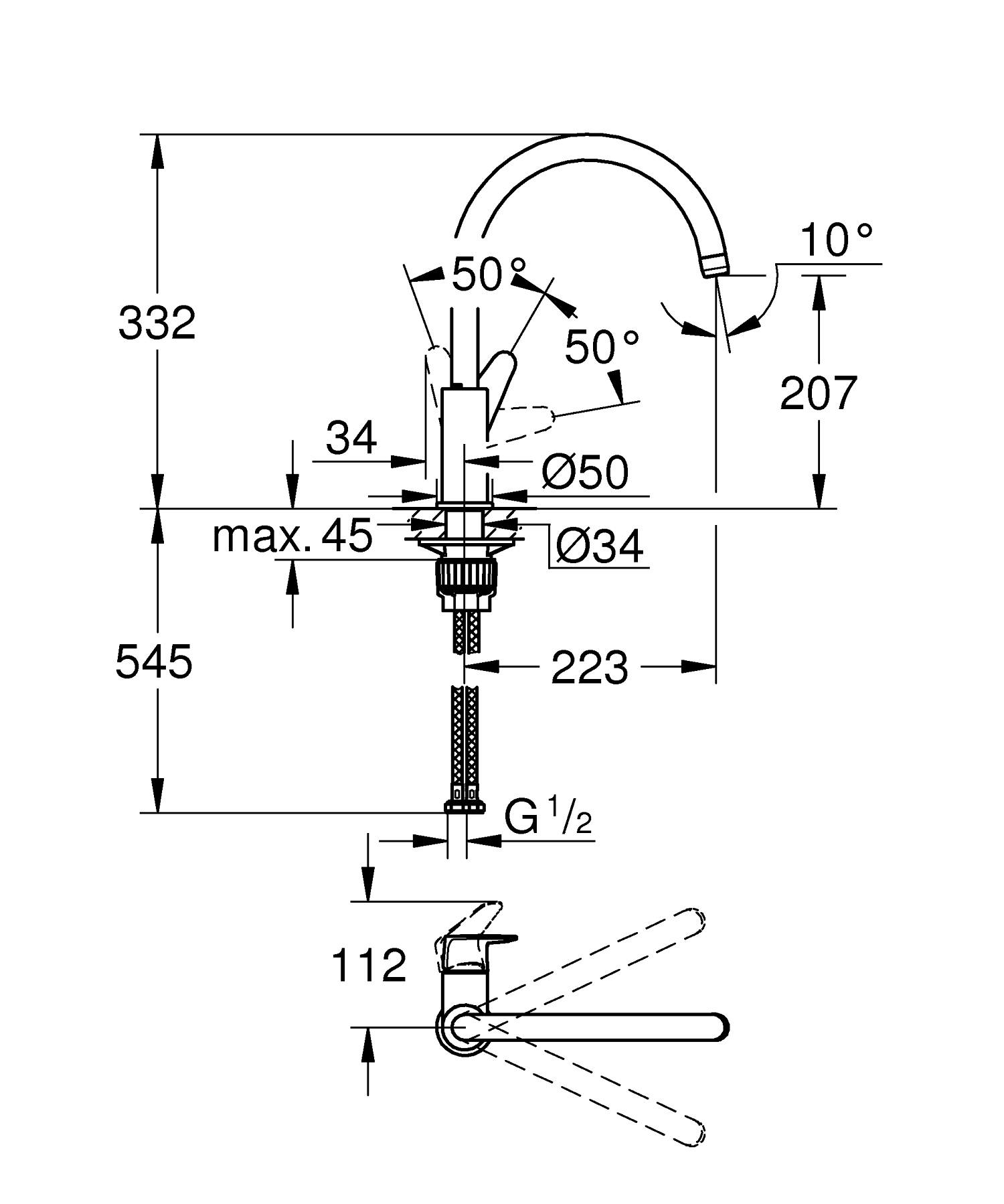 Baterie bucatarie Grohe 31231001, BauCurve, tip comanda monocomanda, marime inalta, forma pipa tip c, crom [2]