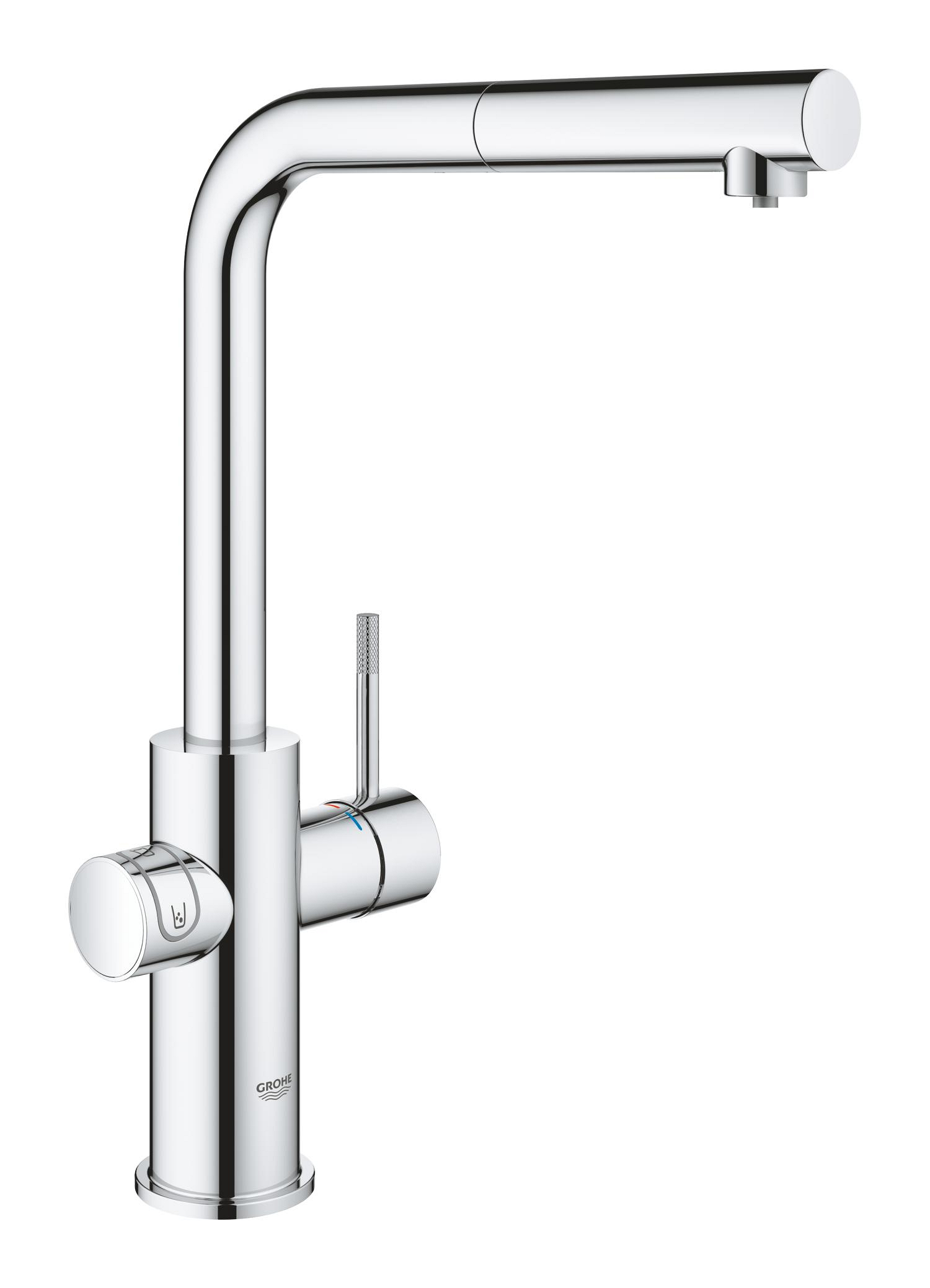 Baie - Baterie bucatarie Grohe 1010720001, Blue Home, tip comanda dubla comanda, forma pipa tip l, marime inalta, crom