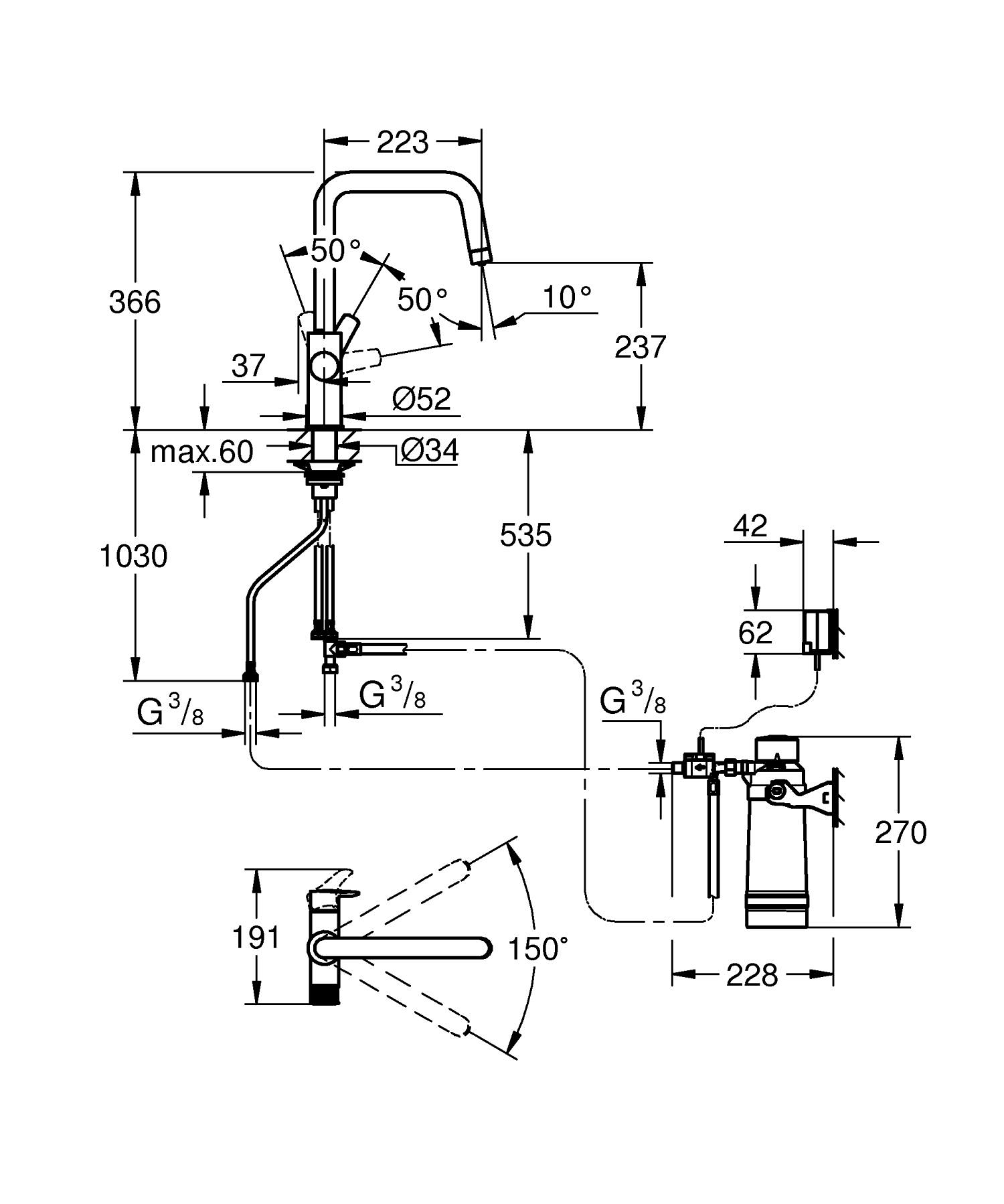 Baterie cu filtrare Grohe 30584000, bucatarie Blue Pure Eurosmart, tip comanda dubla comanda, marime inalta, crom [7]