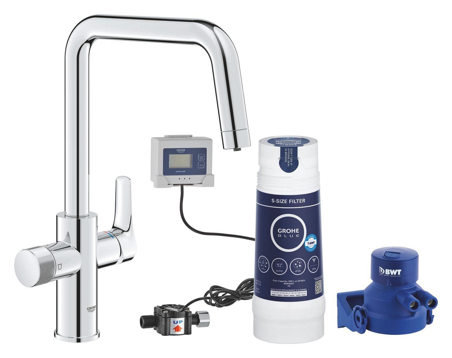 Baterii sanitare - Baterie cu filtrare Grohe 30584000, bucatarie Blue Pure Eurosmart, tip comanda dubla comanda, marime inalta, crom