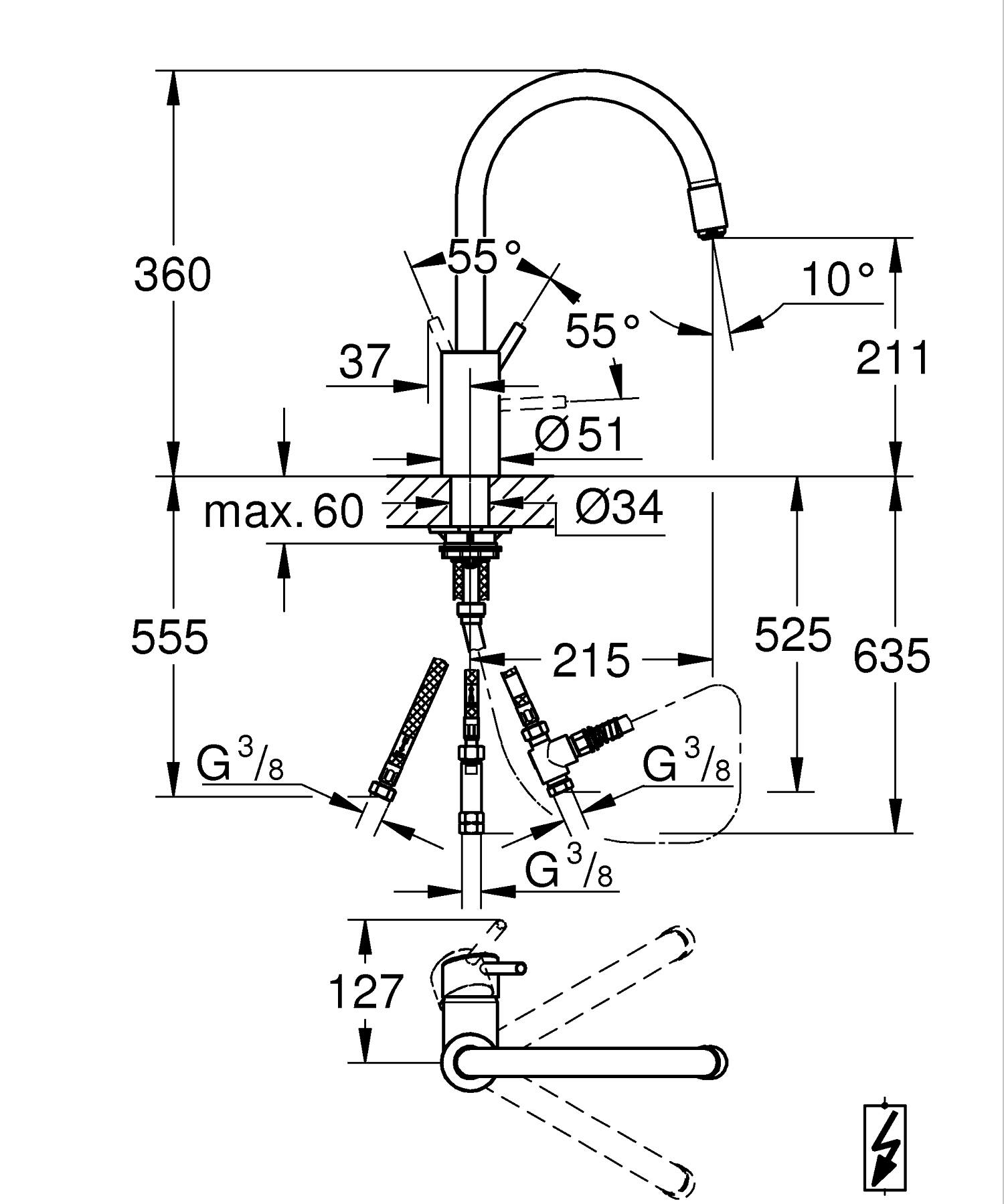 Baterie bucatarie Grohe 31212003, Concetto, tip comanda monocomanda, forma pipa tip c, marime inalta, crom [2]