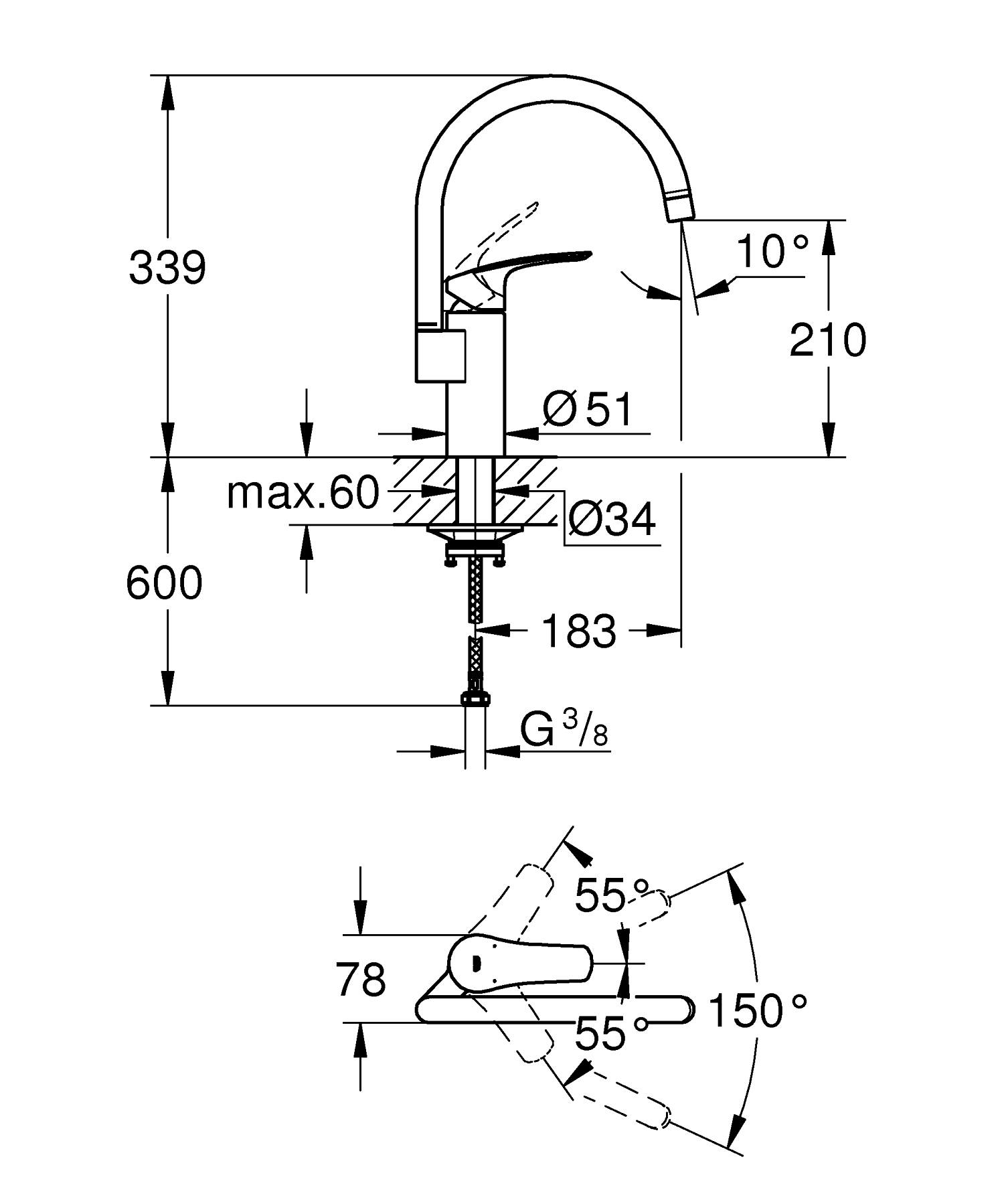 Baterie bucatarie Grohe 332022433, Eurosmart, tip comanda monocomanda, marime inalta, forma pipa tip c, negru [4]