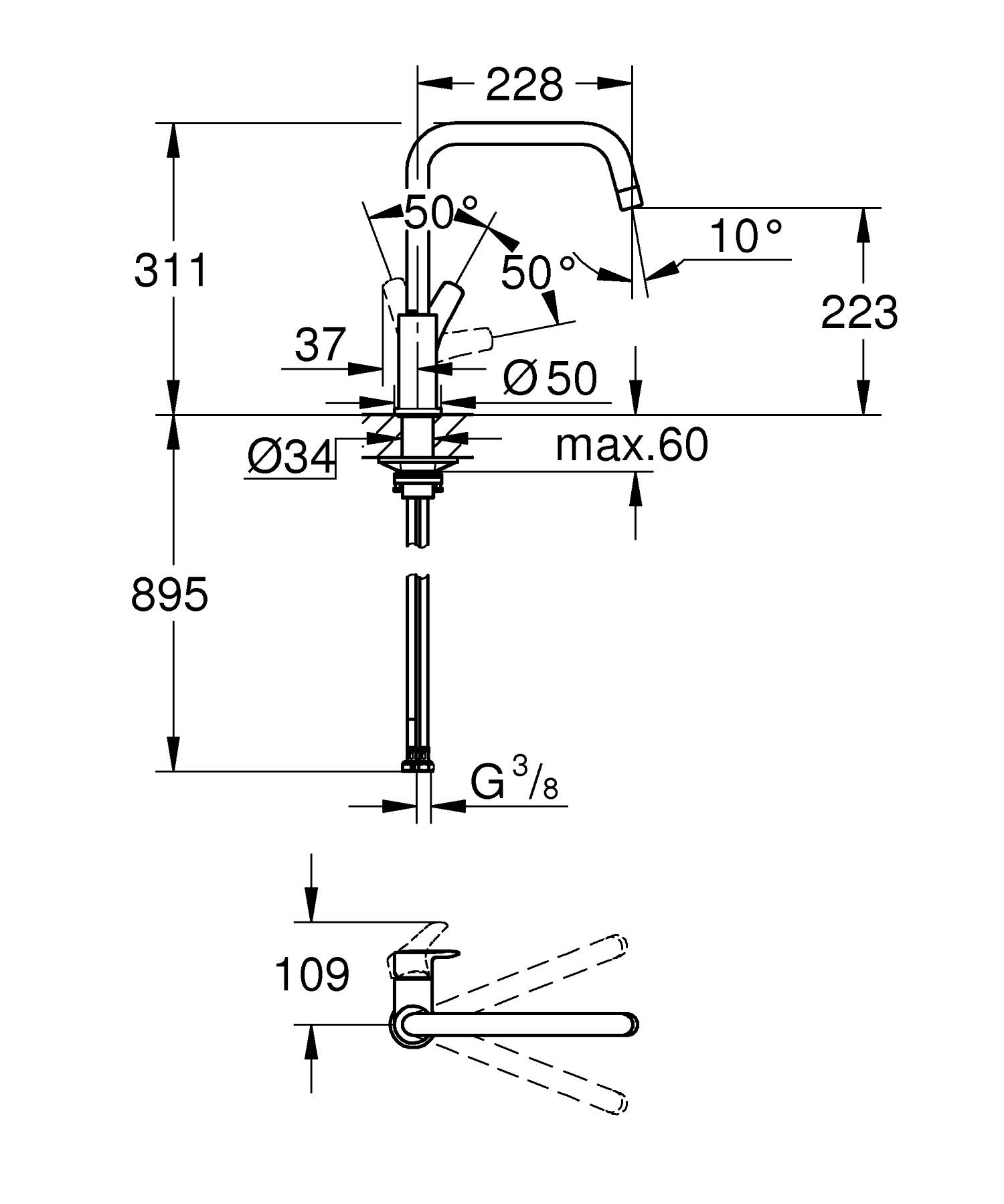 Baterie bucatarie Grohe 30618000, Eurosmart, tip comanda monocomanda, marime inalta, forma pipa tip u, crom [6]