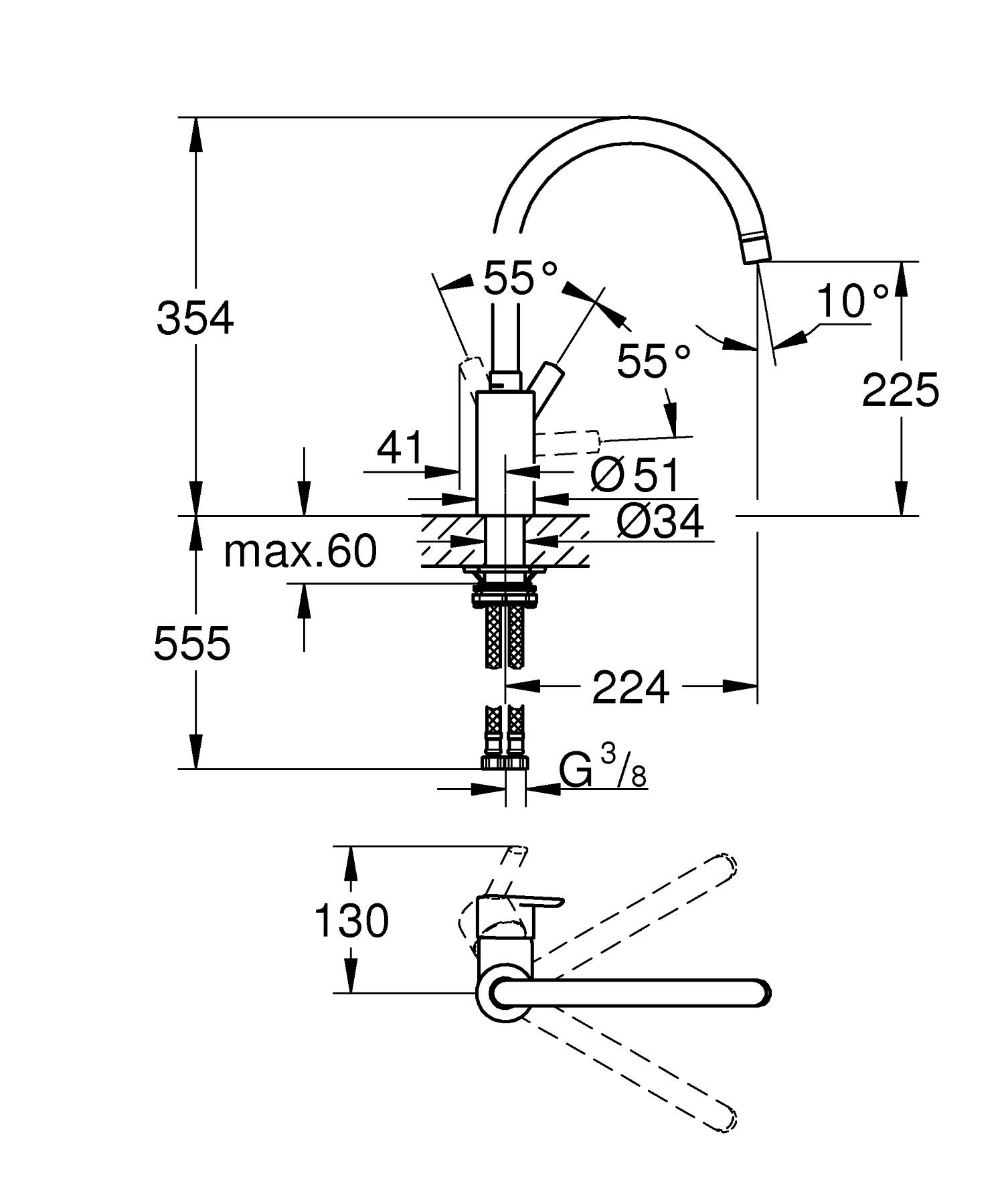 Baterie bucatarie Grohe 32670002, Feel, tip comanda monocomanda, marime inalta, forma pipa tip c, crom [5]