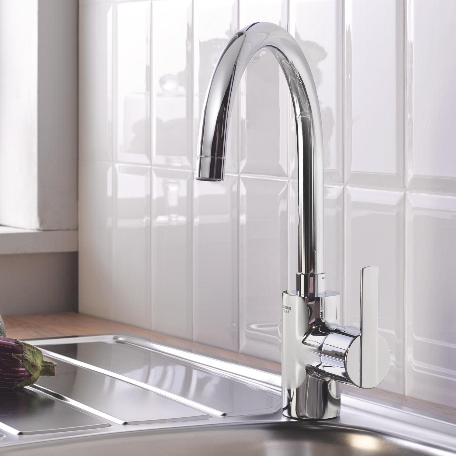 Baterie bucatarie Grohe 32670002, Feel, tip comanda monocomanda, marime inalta, forma pipa tip c, crom [3]