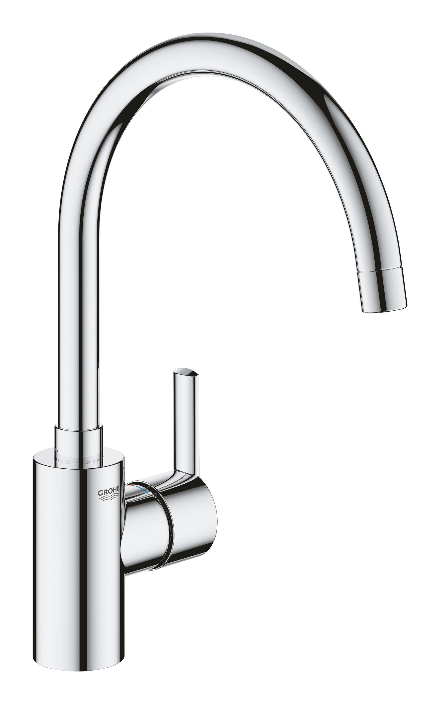 Baterii sanitare - Baterie bucatarie Grohe 32670002, Feel, tip comanda monocomanda, marime inalta, forma pipa tip c, crom