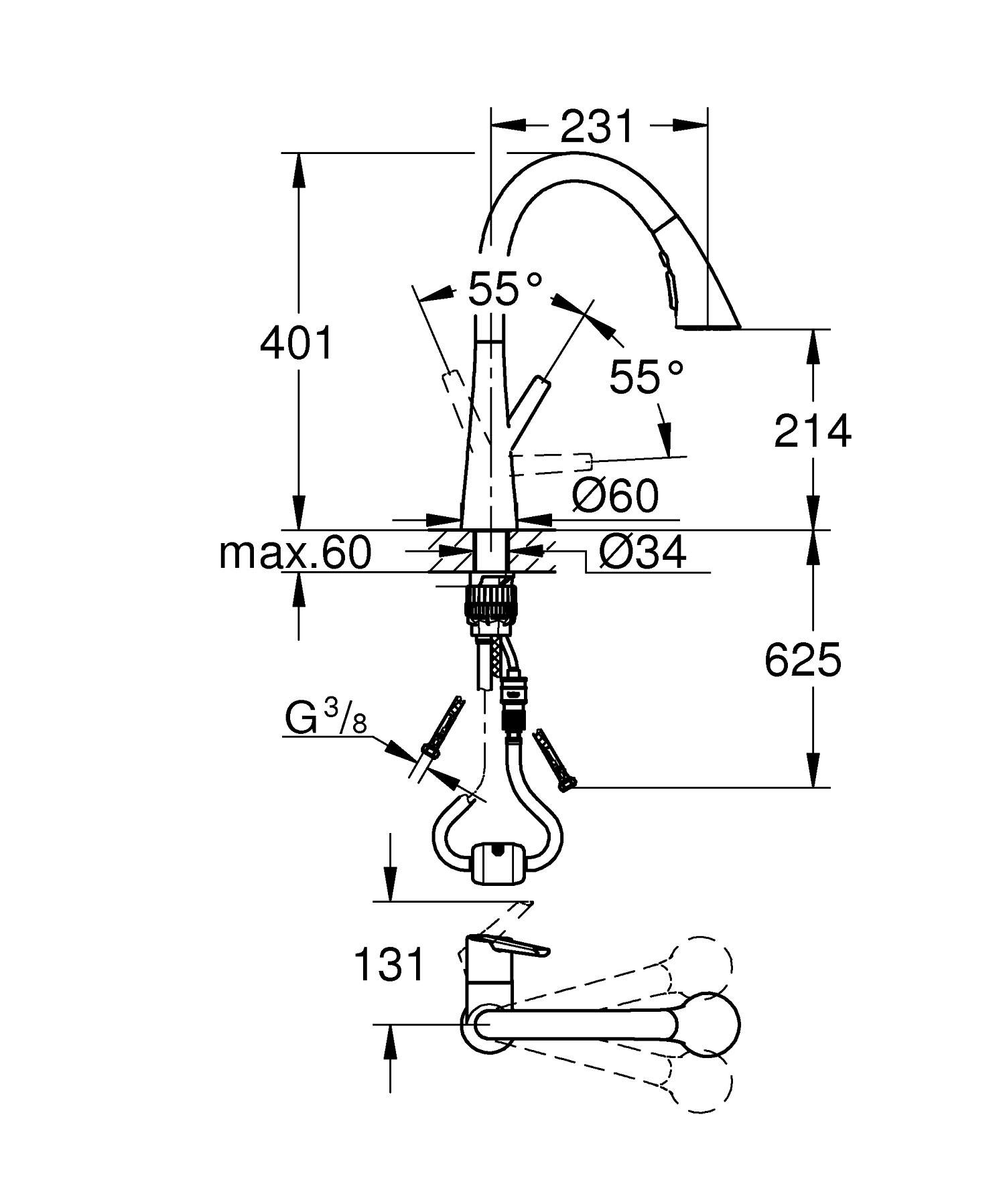 Baterie bucatarie Grohe 30440000, Scala, tip comanda monocomanda, marime inalta, forma pipa tip c, crom [7]