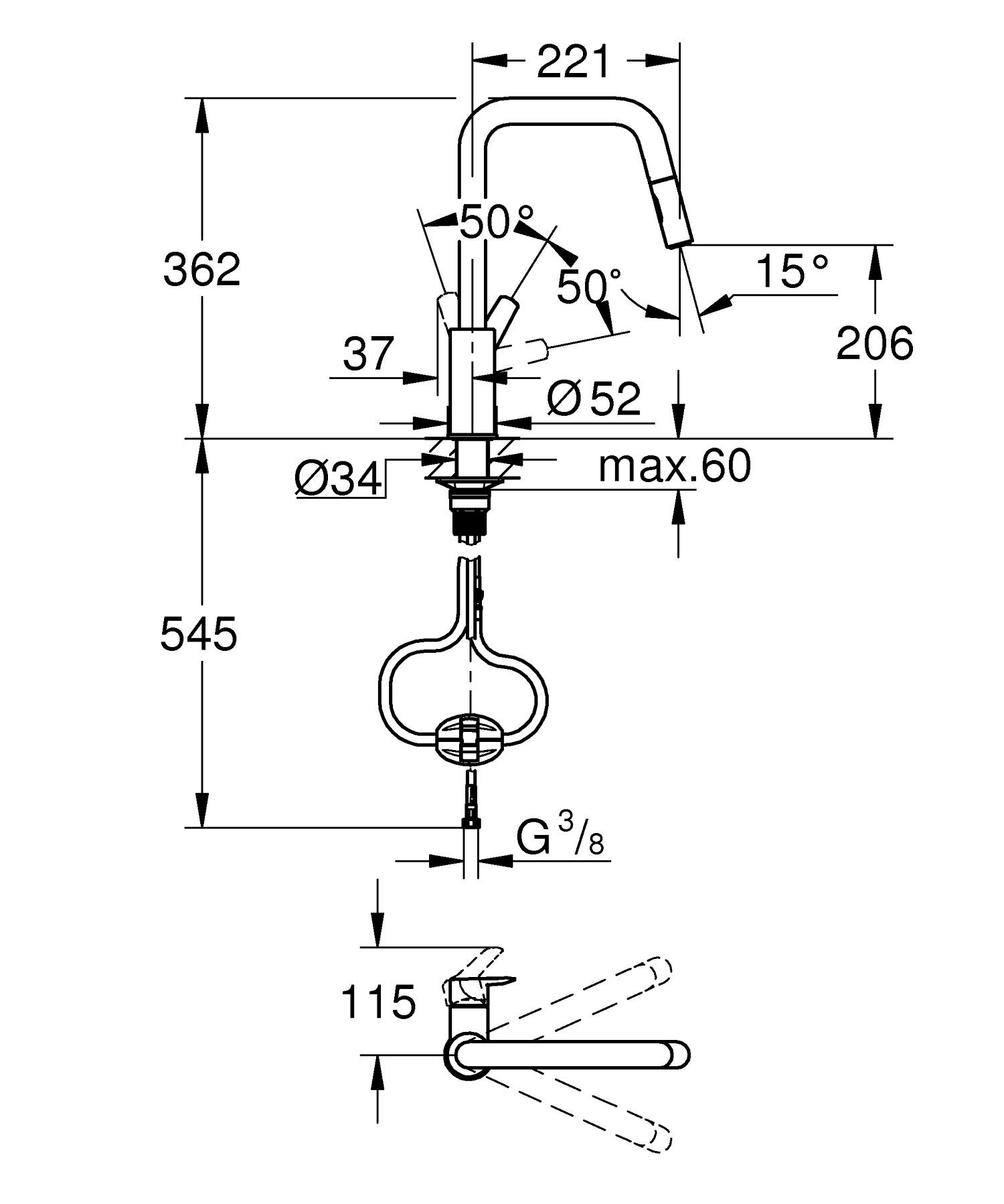 Baterie bucatarie Grohe 30631000, Start, tip comanda monocomanda, marime inalta, forma pipa tip u, crom [7]